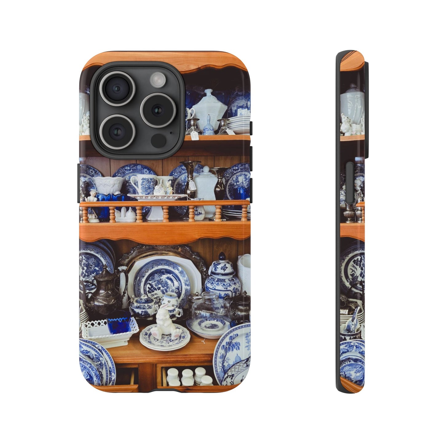 Blue & White China Tough Phone Case, Vintage Curio Shelf iPhone Samsung Google Pixel Cover