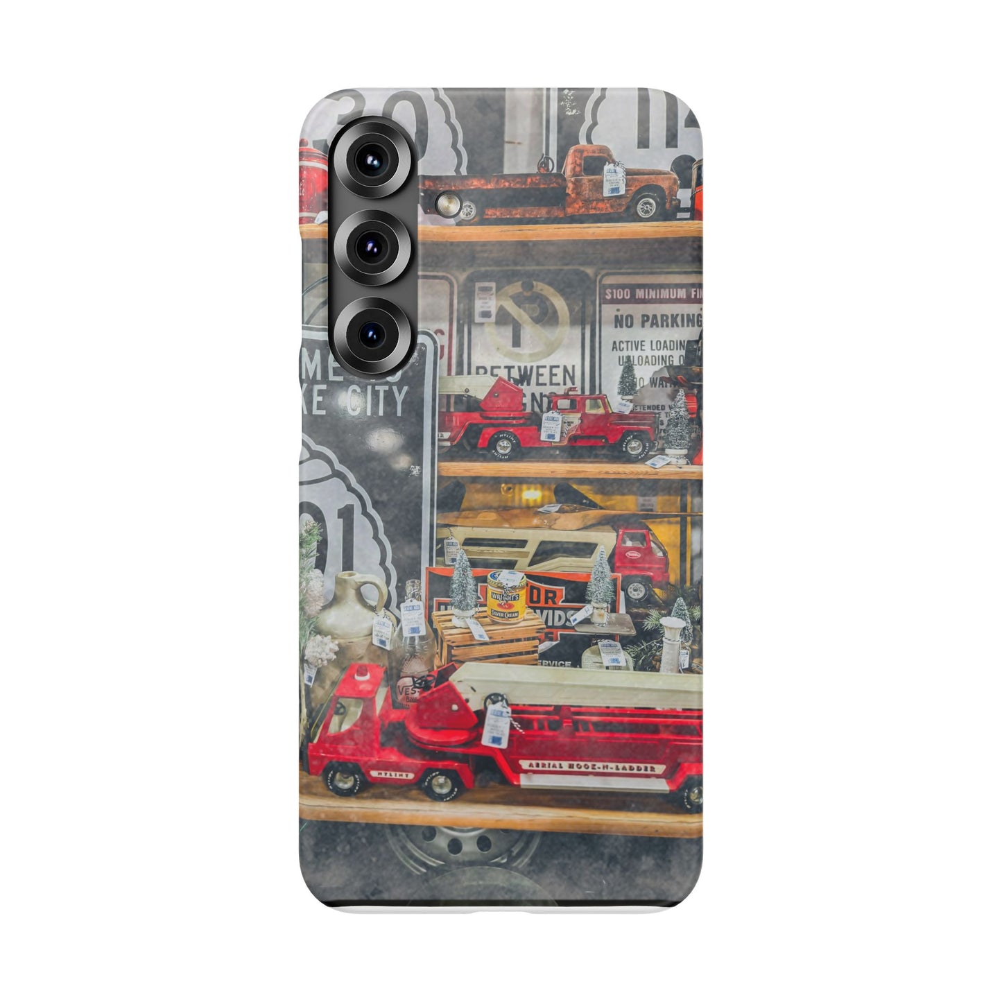 Vintage Toy Fire Truck Snap Case | Retro Truck Phone Case, Road Sign Collage