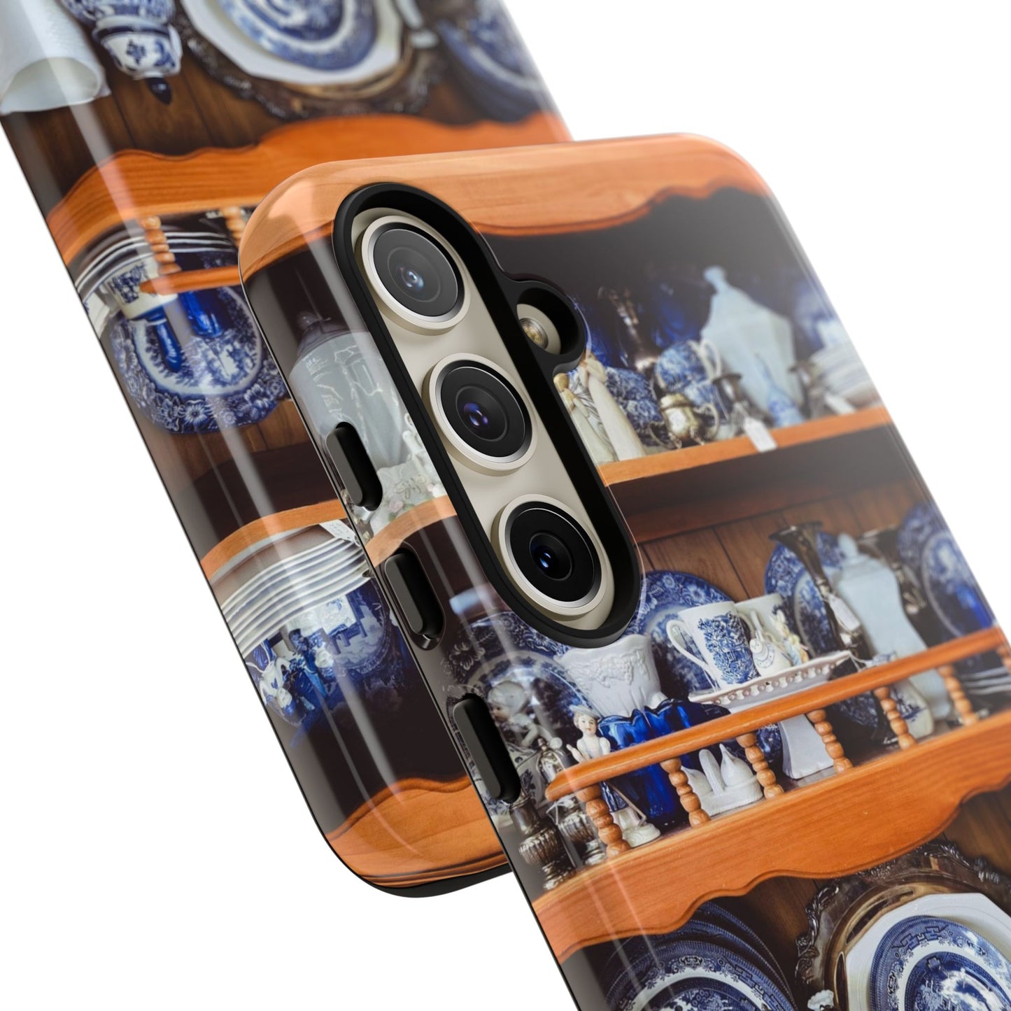 Blue & White China Tough Phone Case, Vintage Curio Shelf iPhone Samsung Google Pixel Cover