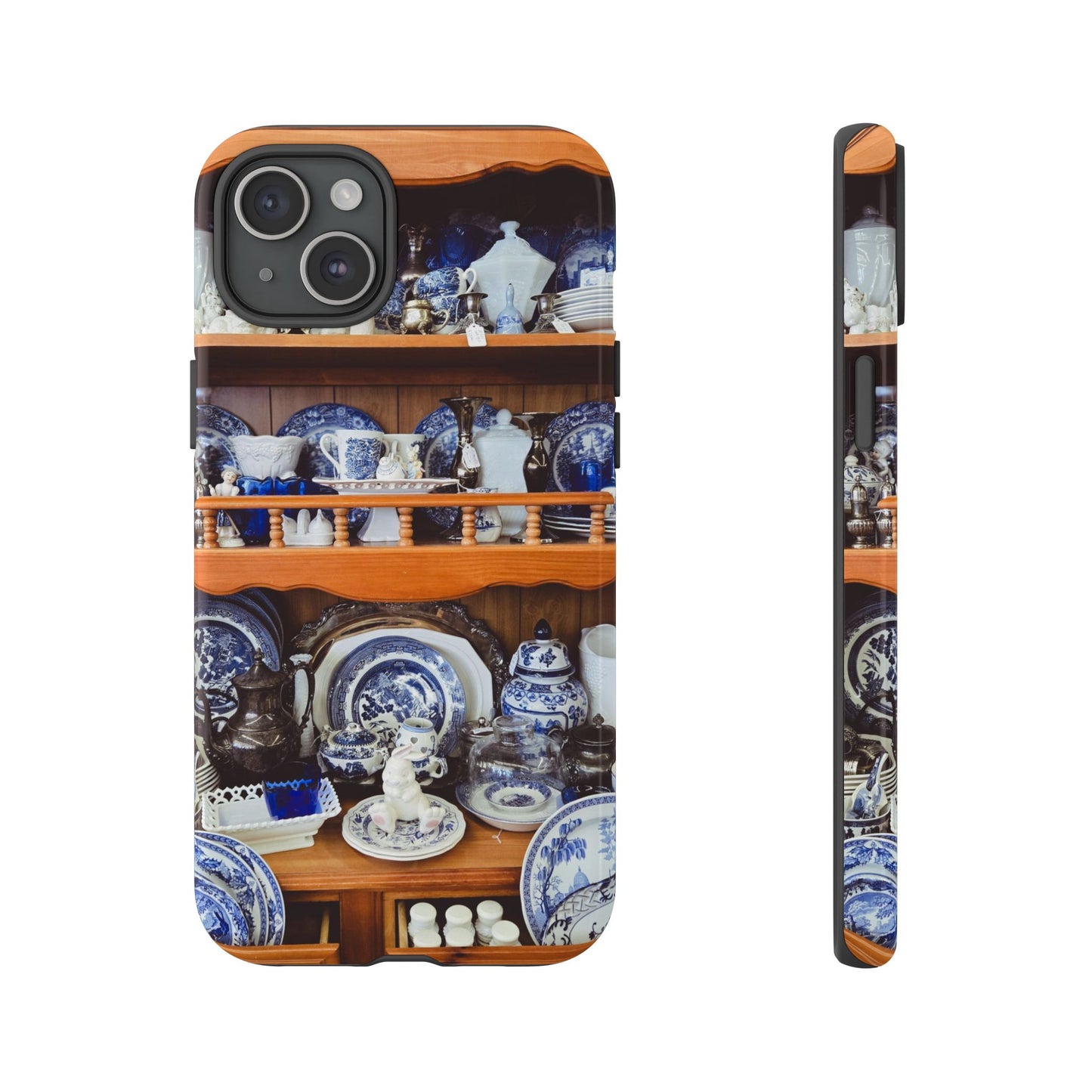 Blue & White China Tough Phone Case, Vintage Curio Shelf iPhone Samsung Google Pixel Cover