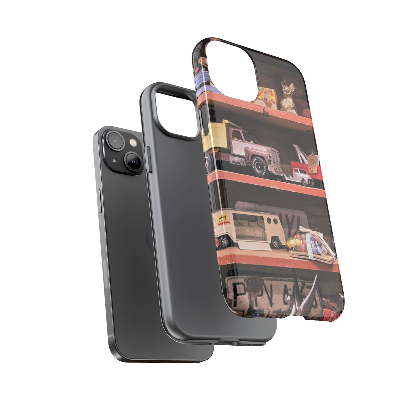 Vintage Toy Shelf Tough Phone Case, Nostalgic Collector Gift for iPhone, Samsung & Google Pixel