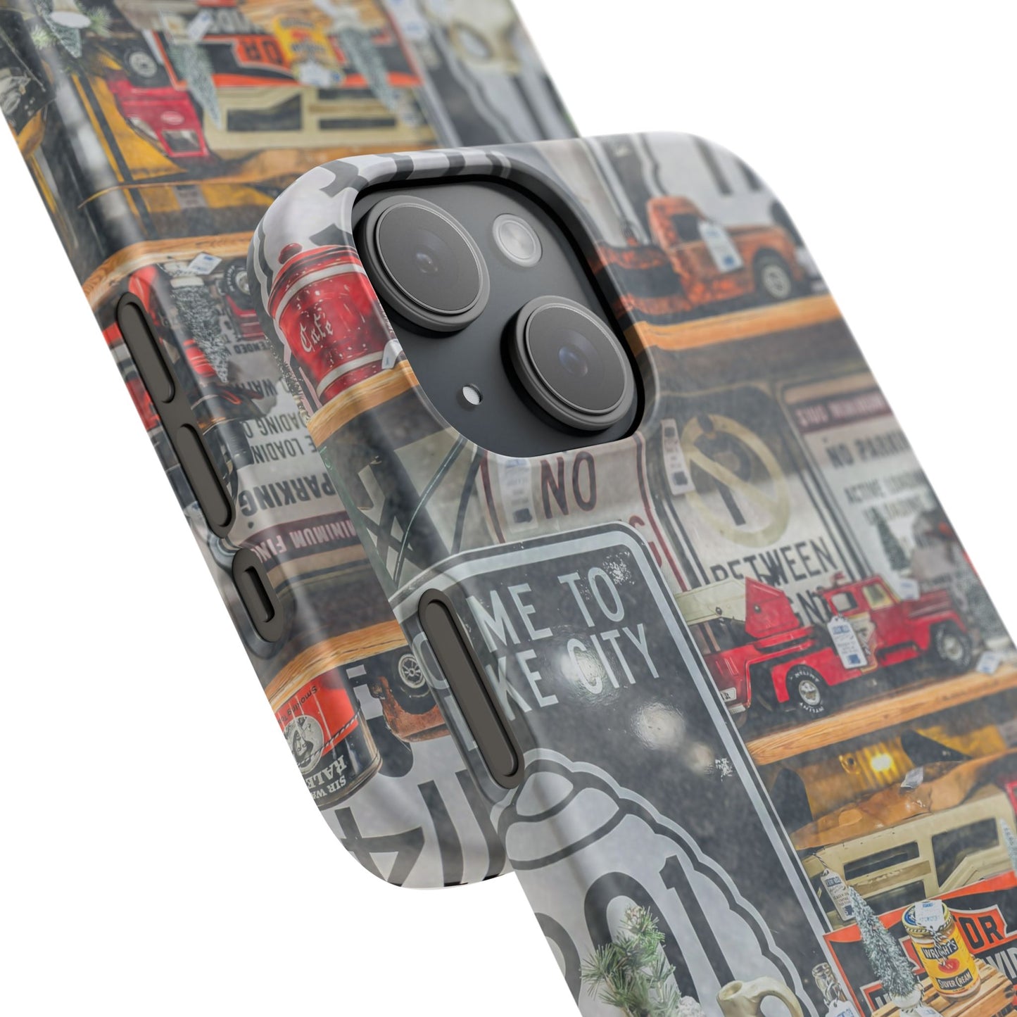 Vintage Toy Fire Truck Snap Case | Retro Truck Phone Case, Road Sign Collage