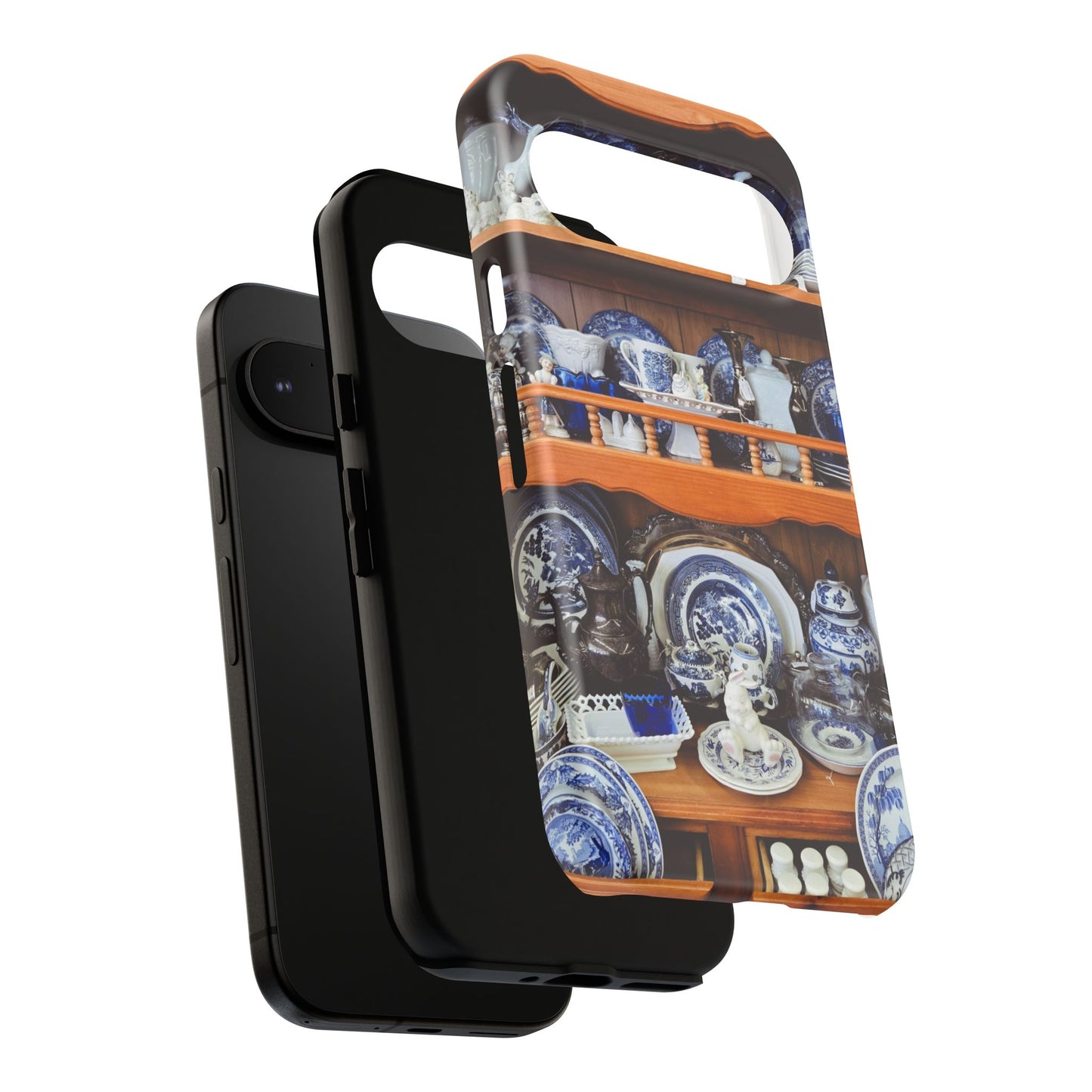 Blue & White China Tough Phone Case, Vintage Curio Shelf iPhone Samsung Google Pixel Cover