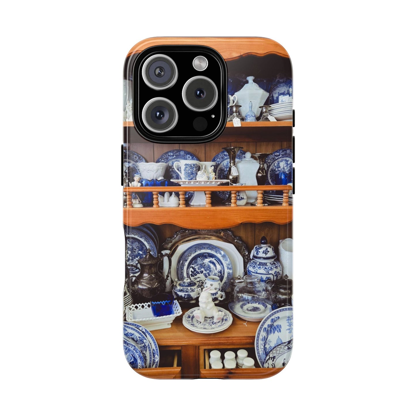 Blue & White China Tough Phone Case, Vintage Curio Shelf iPhone Samsung Google Pixel Cover