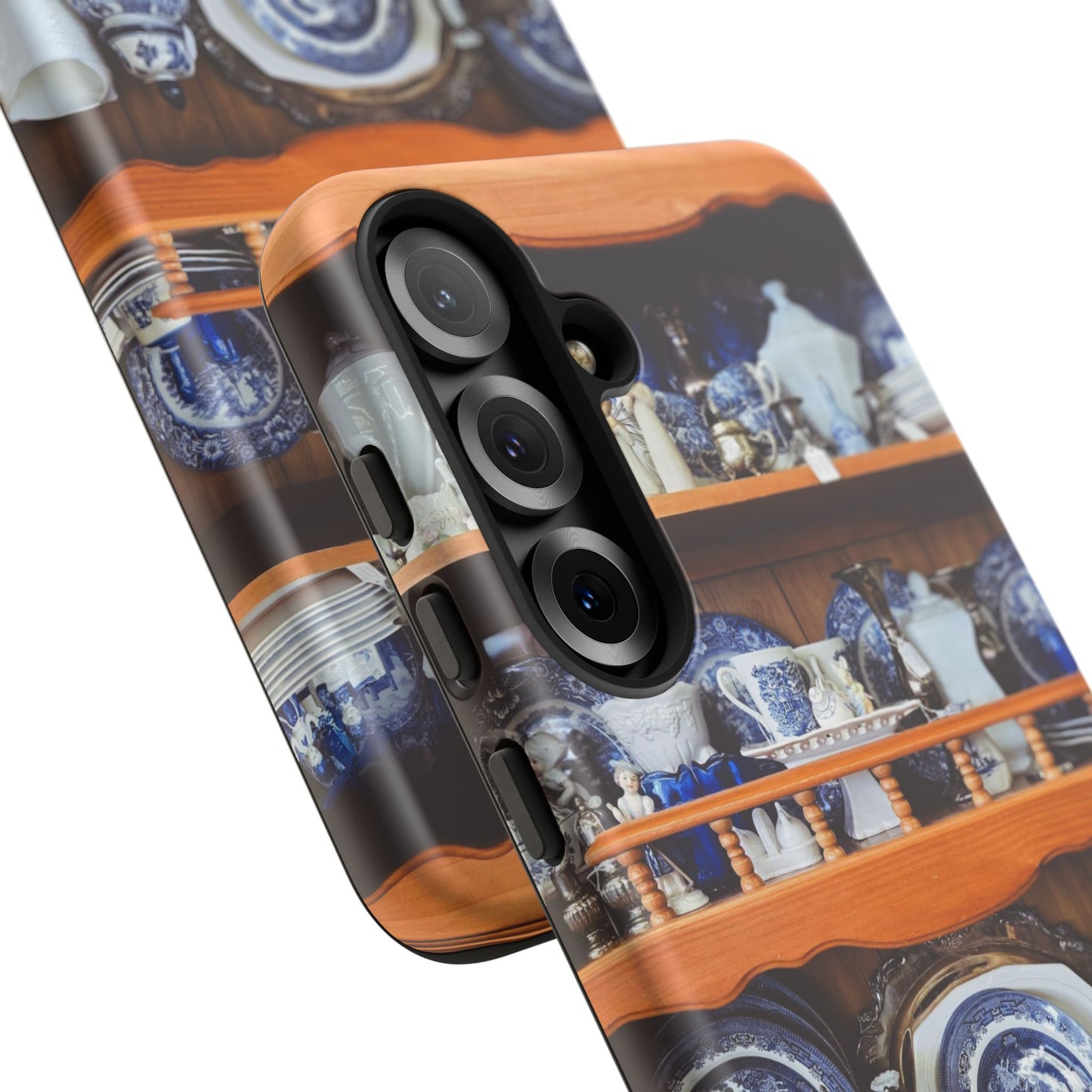 Blue & White China Tough Phone Case, Vintage Curio Shelf iPhone Samsung Google Pixel Cover