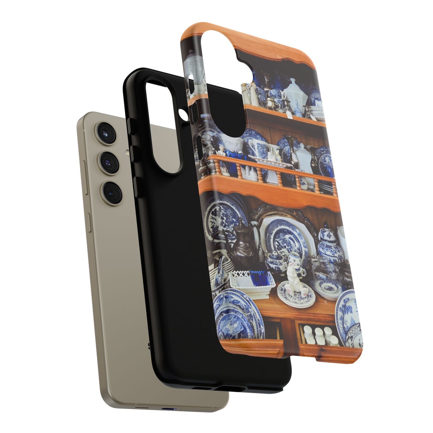 Blue & White China Tough Phone Case, Vintage Curio Shelf iPhone Samsung Google Pixel Cover