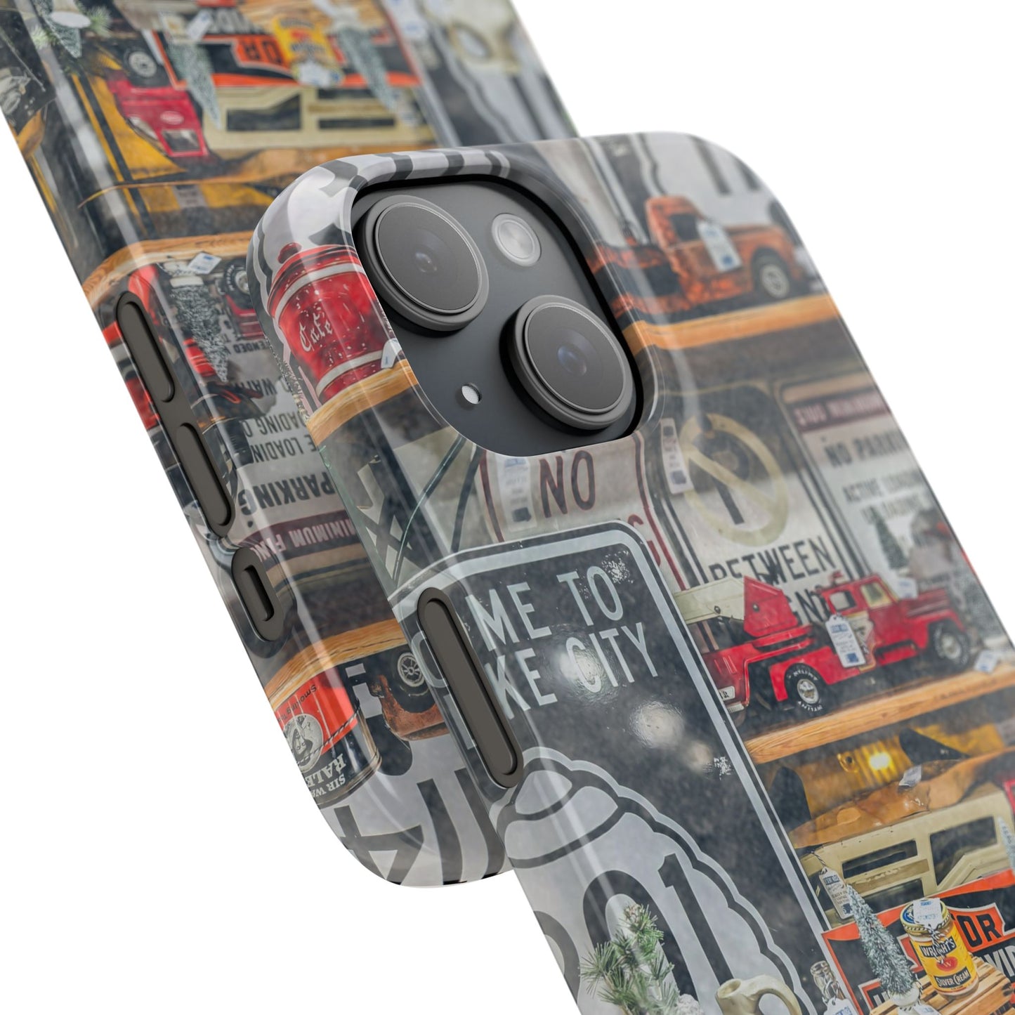 Vintage Toy Fire Truck Snap Case | Retro Truck Phone Case, Road Sign Collage