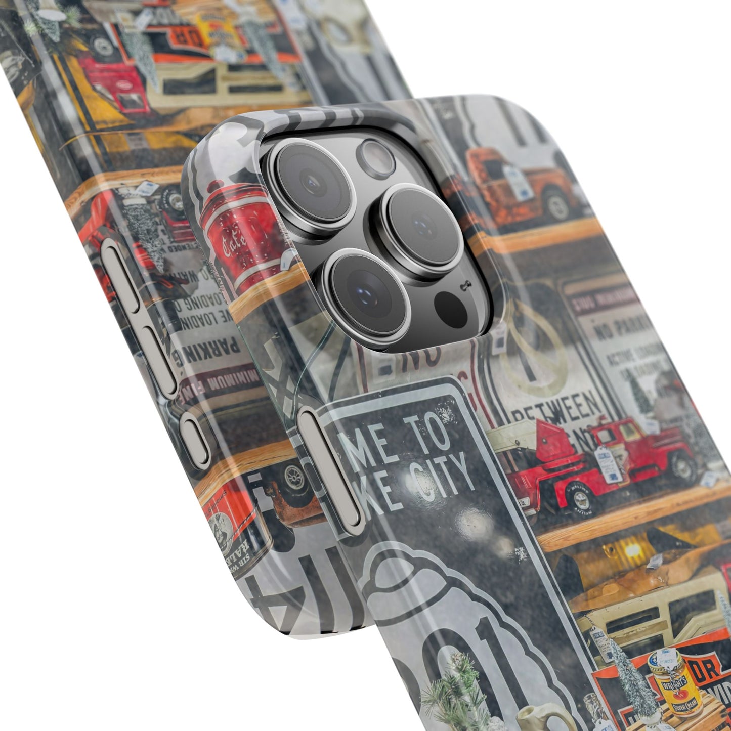 Vintage Toy Fire Truck Snap Case | Retro Truck Phone Case, Road Sign Collage