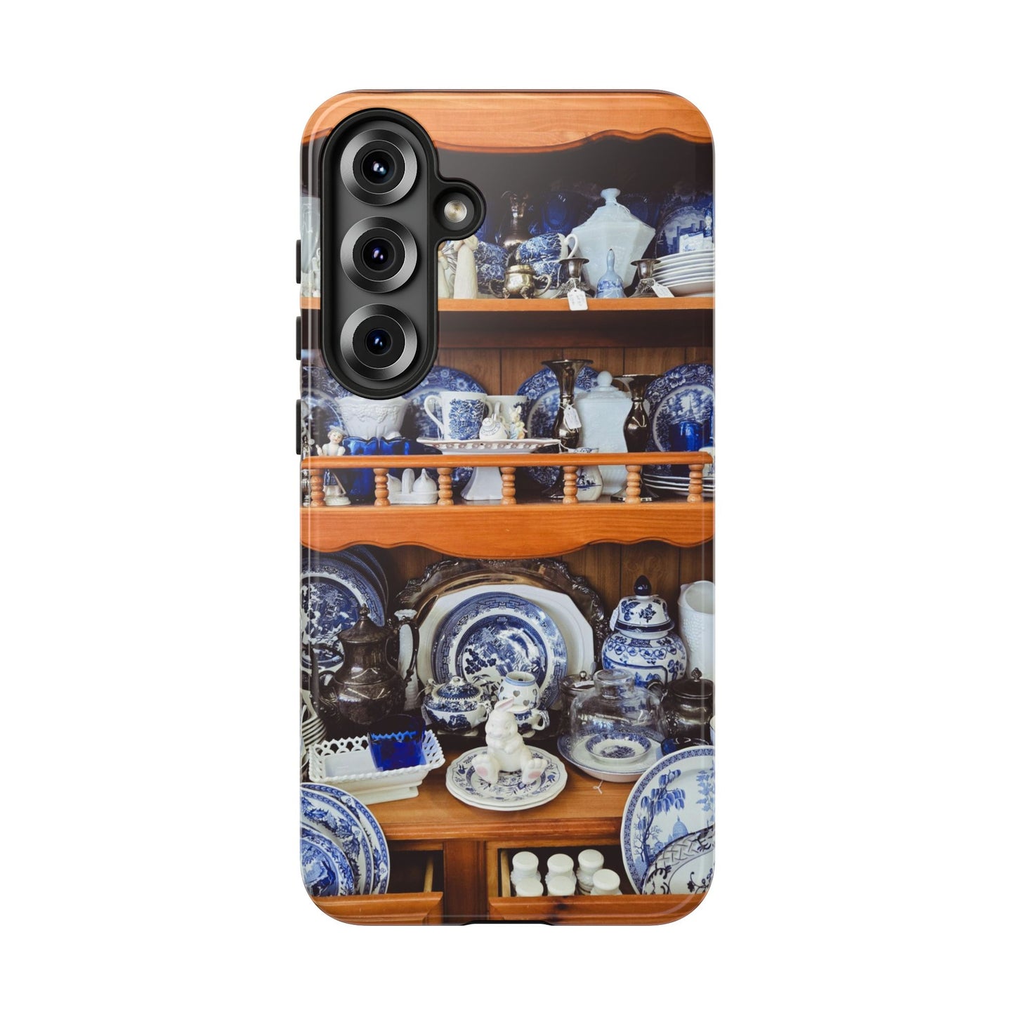 Blue & White China Tough Phone Case, Vintage Curio Shelf iPhone Samsung Google Pixel Cover