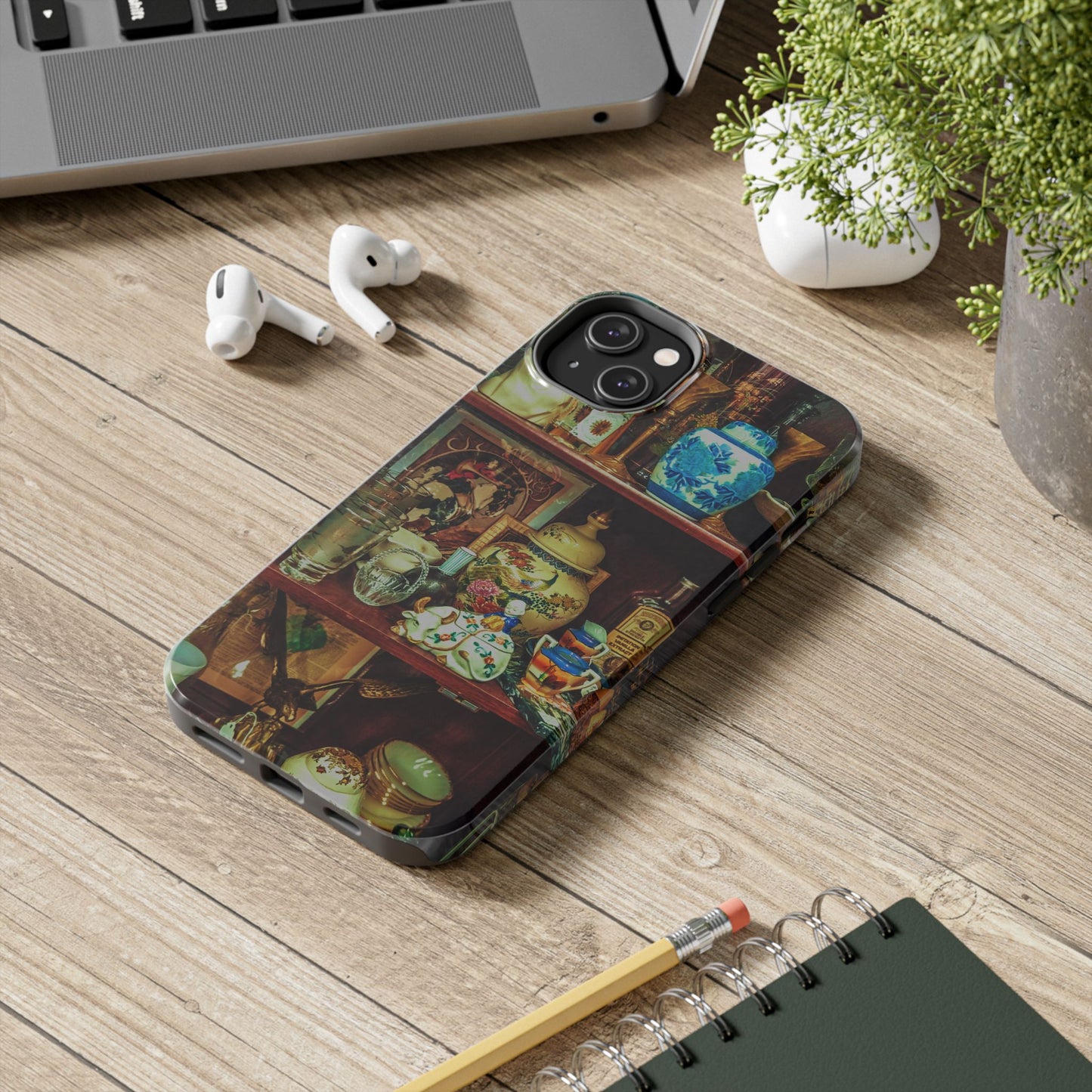 Vintage Curio Cabinet Tough Phone Case, Antique Shelf iPhone & Samsung Cover, Gift for Vintage Decor Lovers