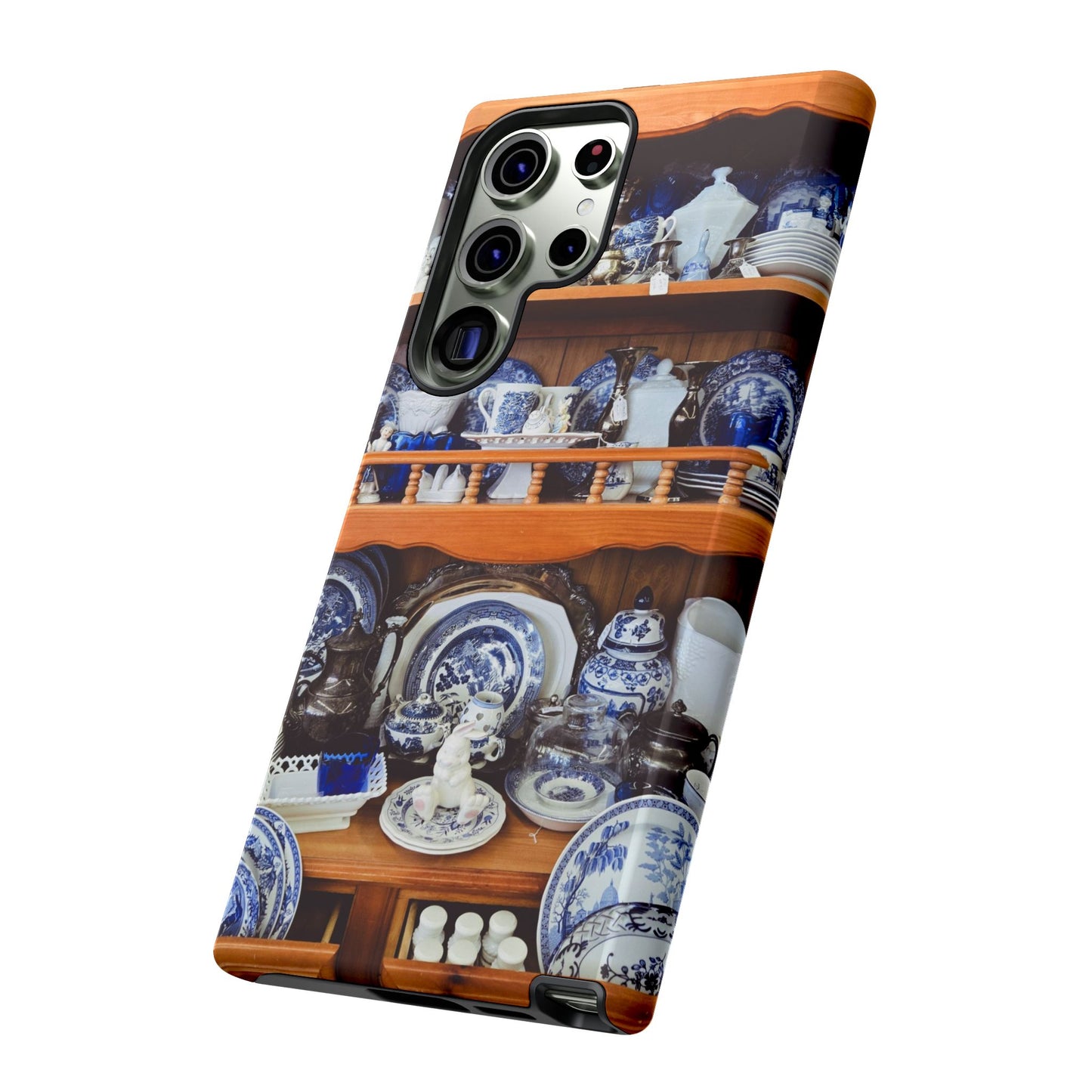 Blue & White China Tough Phone Case, Vintage Curio Shelf iPhone Samsung Google Pixel Cover