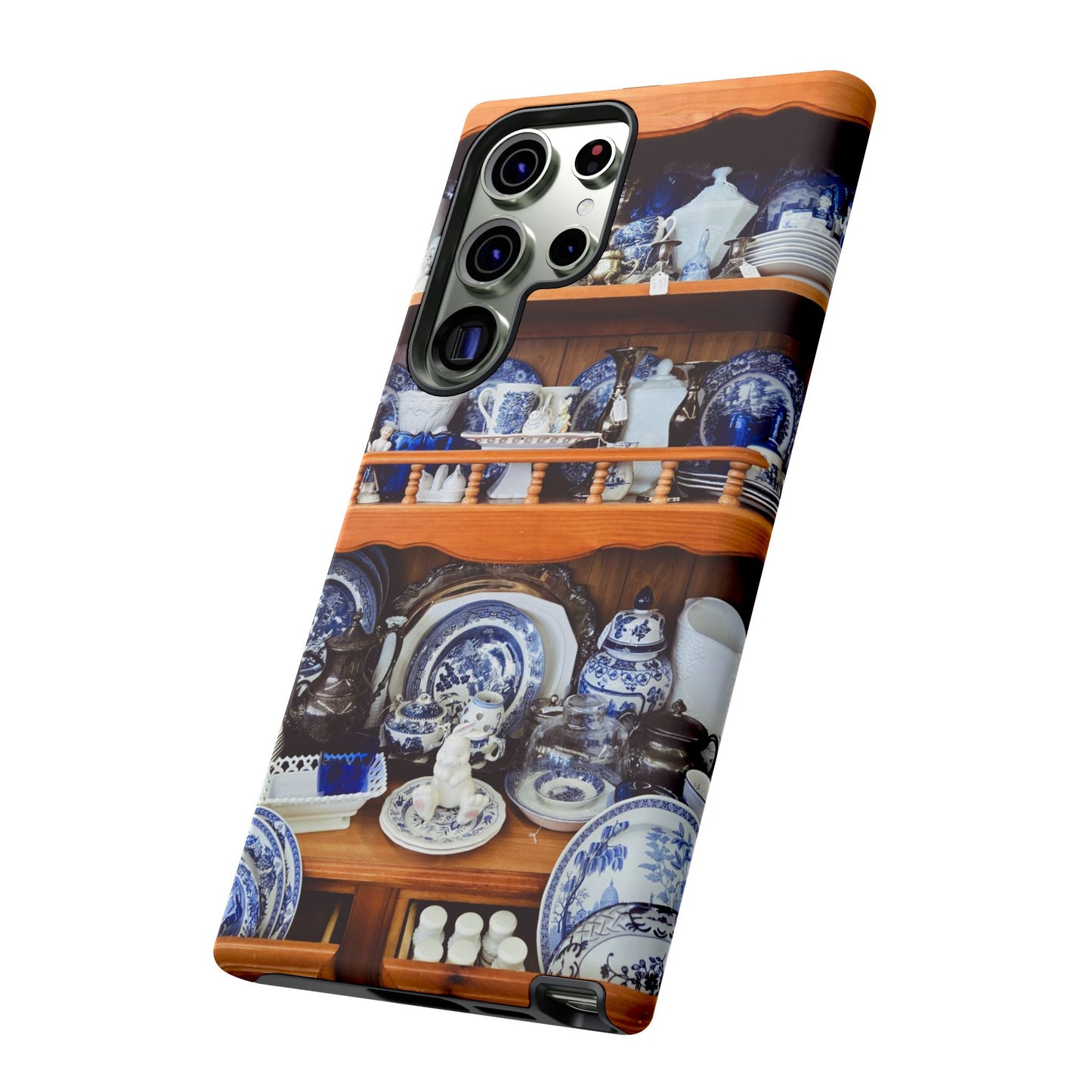 Blue & White China Tough Phone Case, Vintage Curio Shelf iPhone Samsung Google Pixel Cover