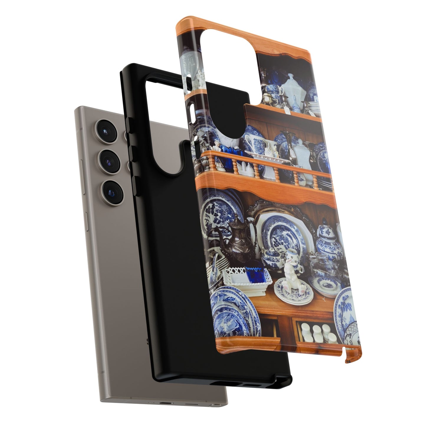 Blue & White China Tough Phone Case, Vintage Curio Shelf iPhone Samsung Google Pixel Cover