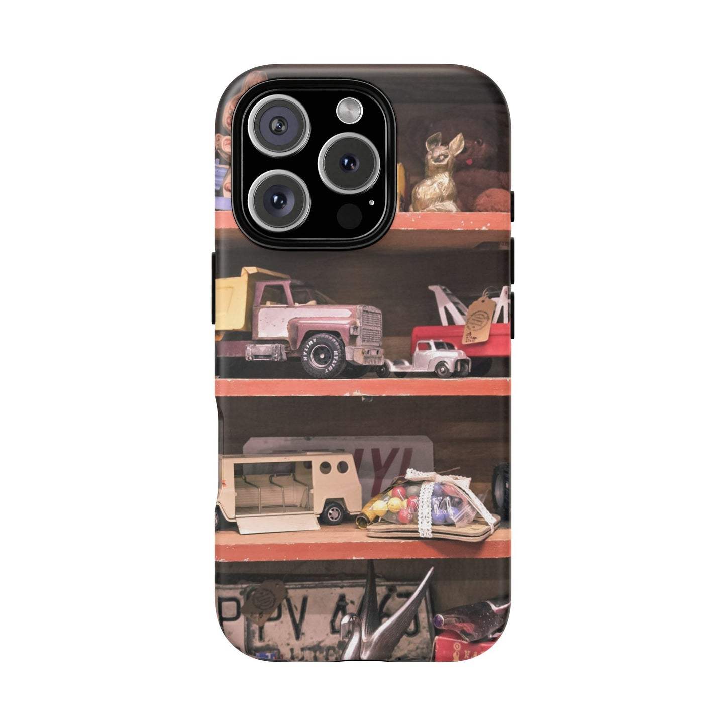 Vintage Toy Shelf Tough Phone Case, Nostalgic Collector Gift for iPhone, Samsung & Google Pixel