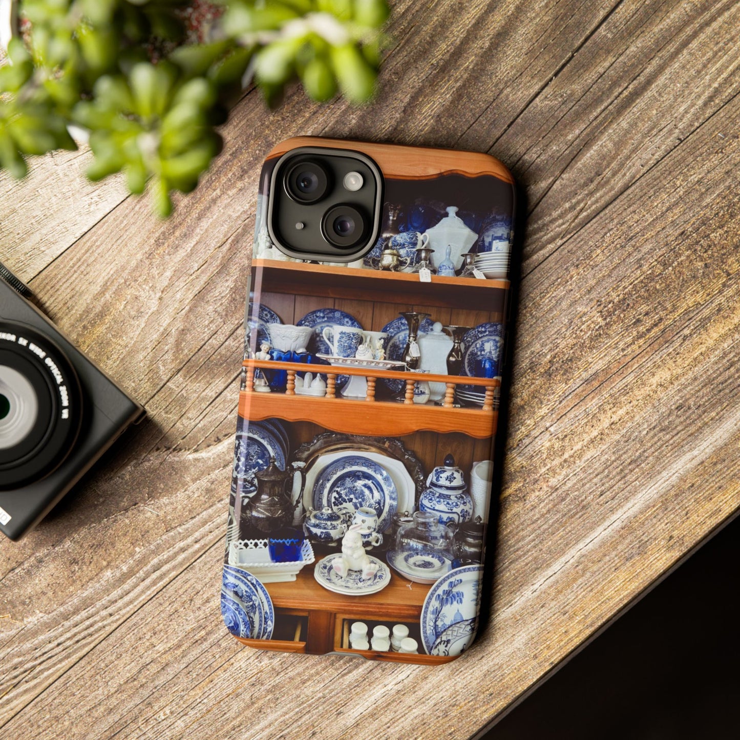 Blue & White China Tough Phone Case, Vintage Curio Shelf iPhone Samsung Google Pixel Cover