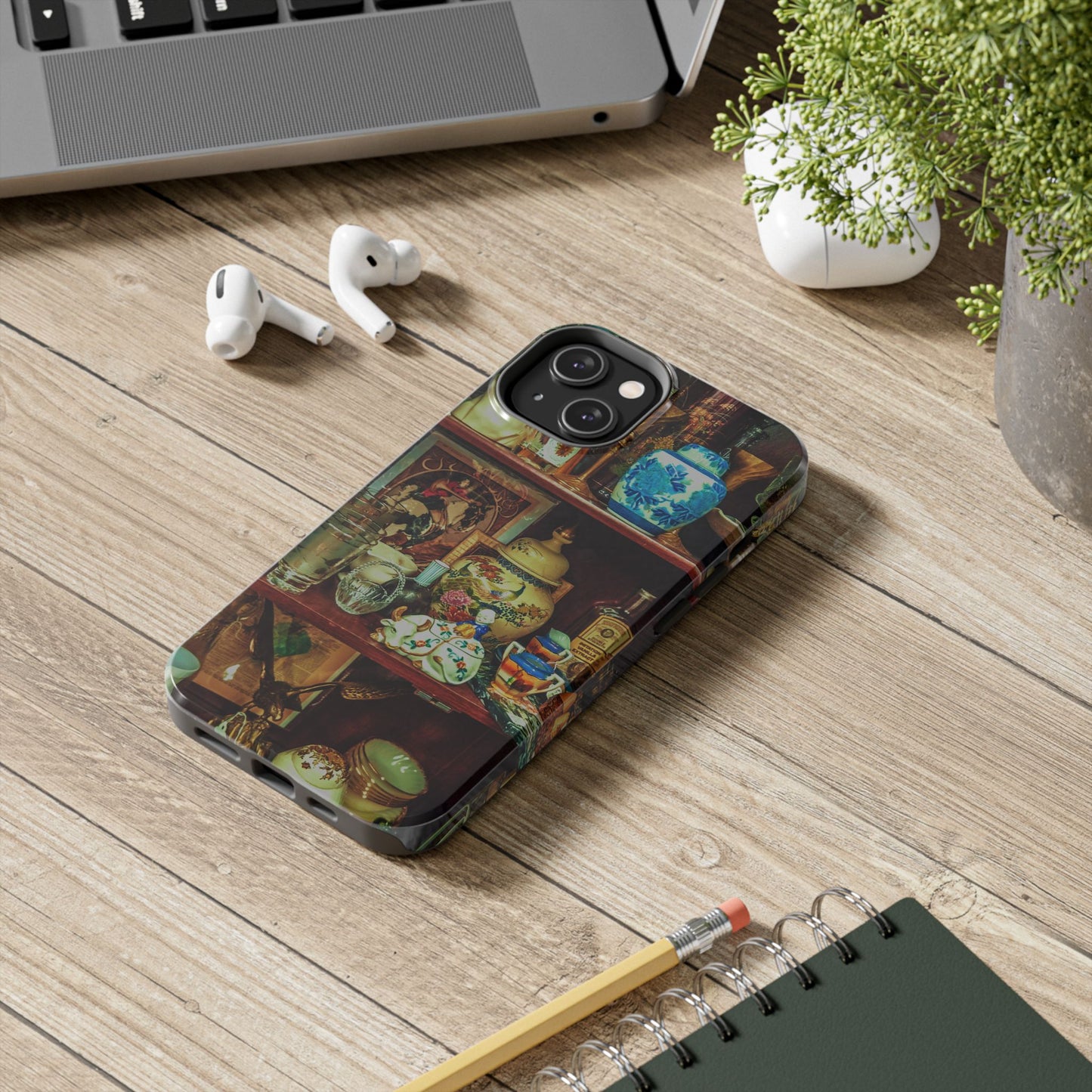 Vintage Curio Cabinet Tough Phone Case, Antique Shelf iPhone & Samsung Cover, Gift for Vintage Decor Lovers