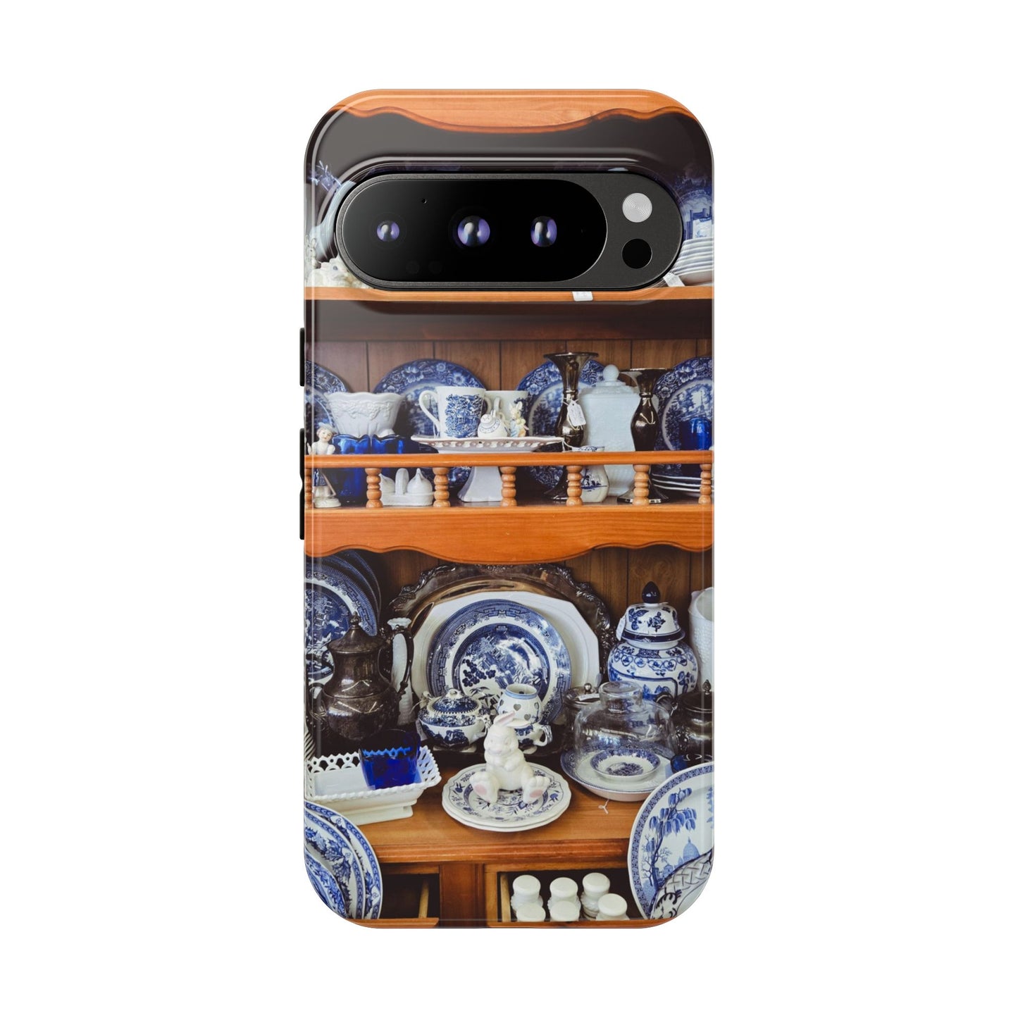 Blue & White China Tough Phone Case, Vintage Curio Shelf iPhone Samsung Google Pixel Cover