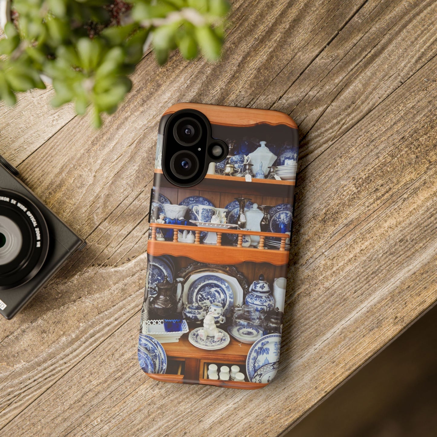 Blue & White China Tough Phone Case, Vintage Curio Shelf iPhone Samsung Google Pixel Cover