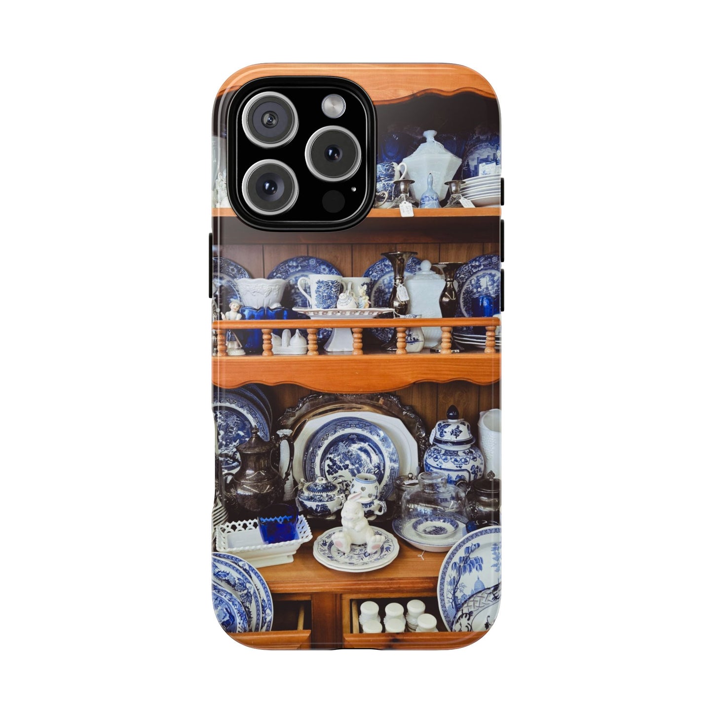 Blue & White China Tough Phone Case, Vintage Curio Shelf iPhone Samsung Google Pixel Cover