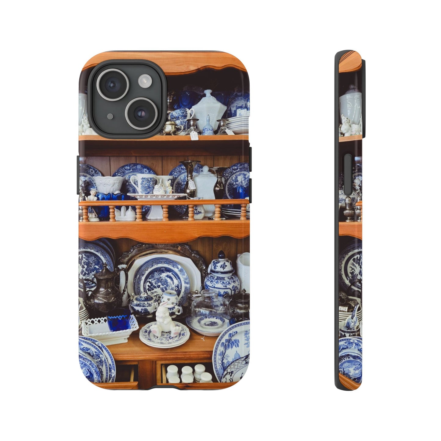 Blue & White China Tough Phone Case, Vintage Curio Shelf iPhone Samsung Google Pixel Cover