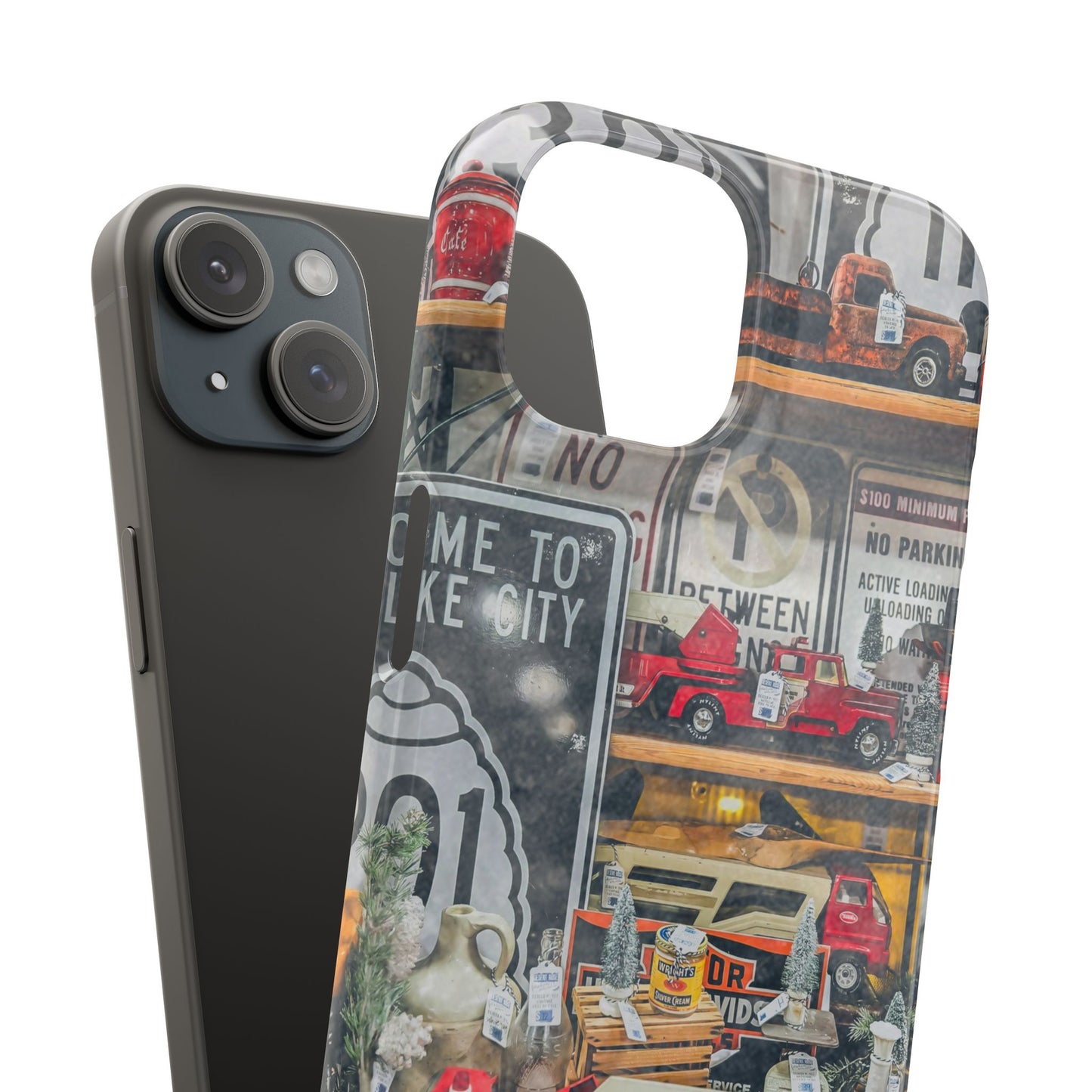 Vintage Toy Fire Truck Snap Case | Retro Truck Phone Case, Road Sign Collage