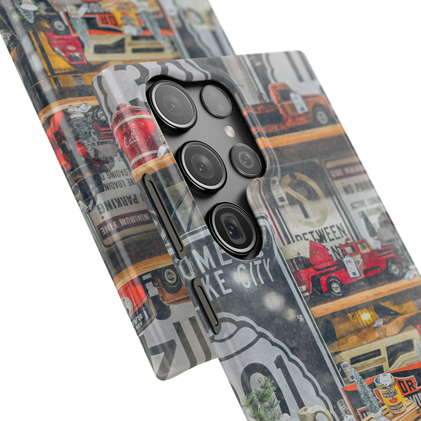 Vintage Toy Fire Truck Snap Case | Retro Truck Phone Case, Road Sign Collage