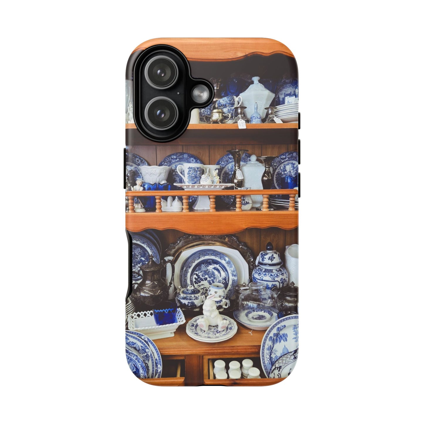 Blue & White China Tough Phone Case, Vintage Curio Shelf iPhone Samsung Google Pixel Cover