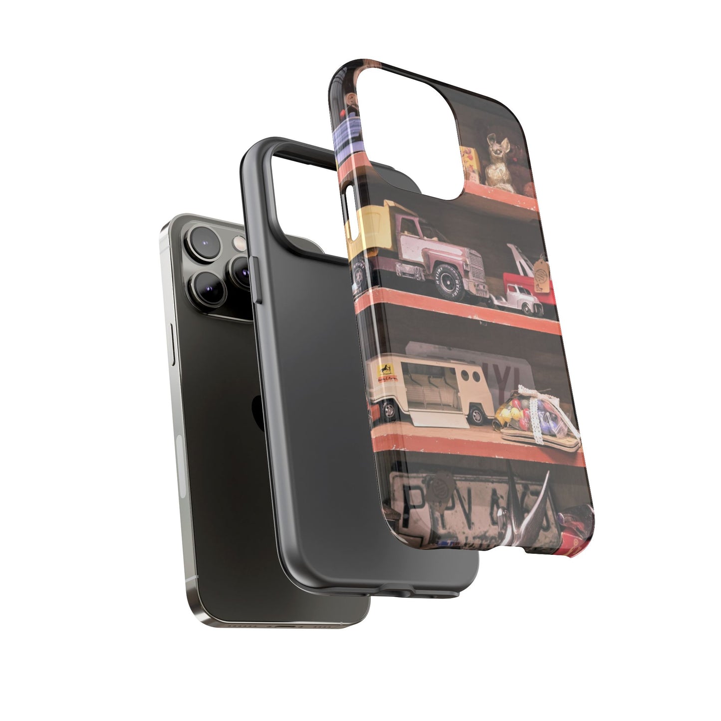 Vintage Toy Shelf Tough Phone Case, Nostalgic Collector Gift for iPhone, Samsung & Google Pixel