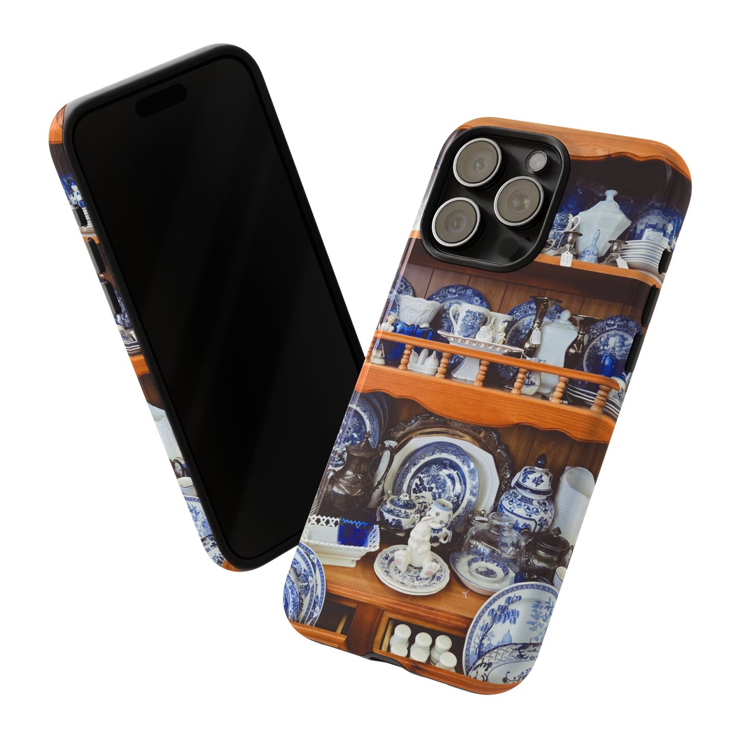 Blue & White China Tough Phone Case, Vintage Curio Shelf iPhone Samsung Google Pixel Cover