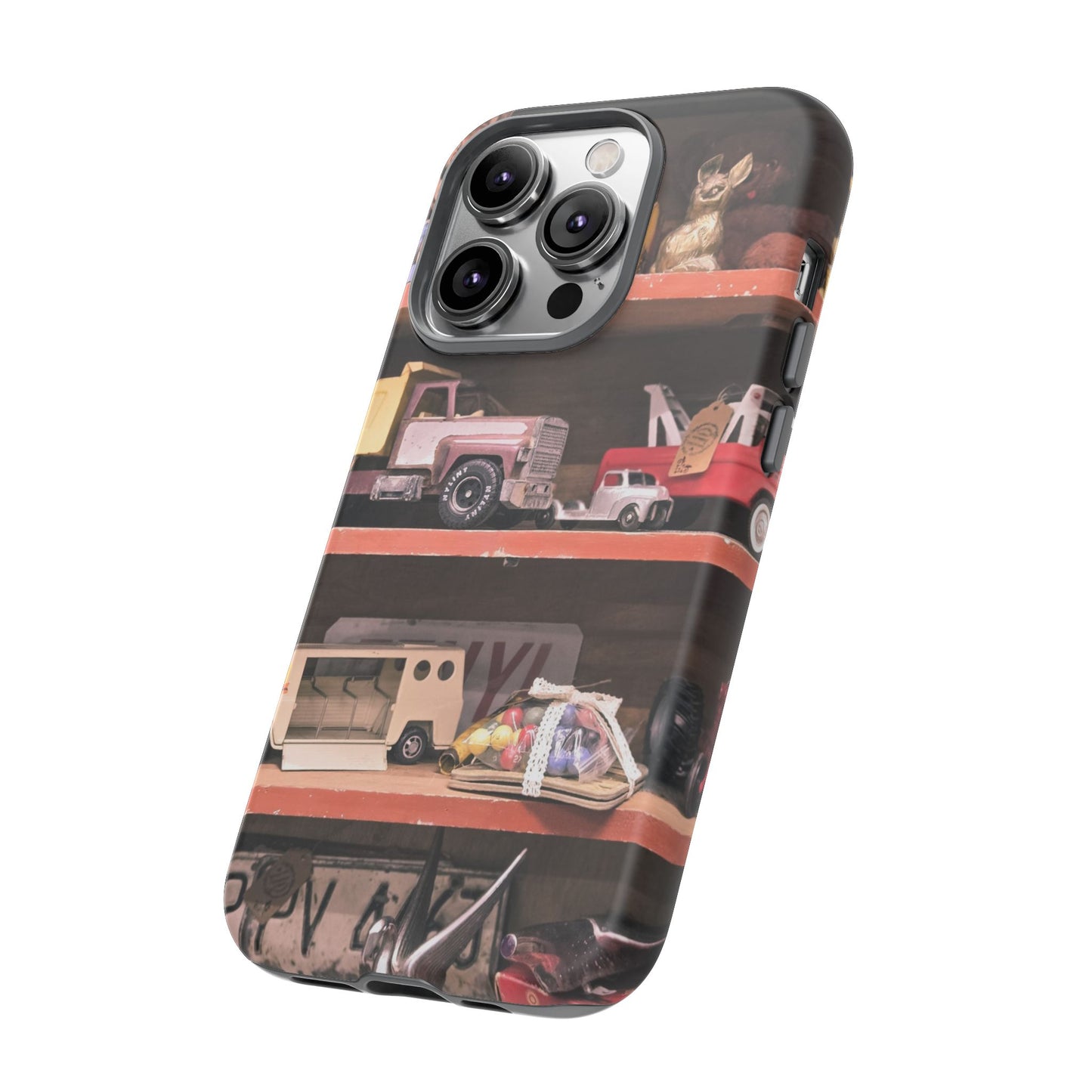 Vintage Toy Shelf Tough Phone Case, Nostalgic Collector Gift for iPhone, Samsung & Google Pixel