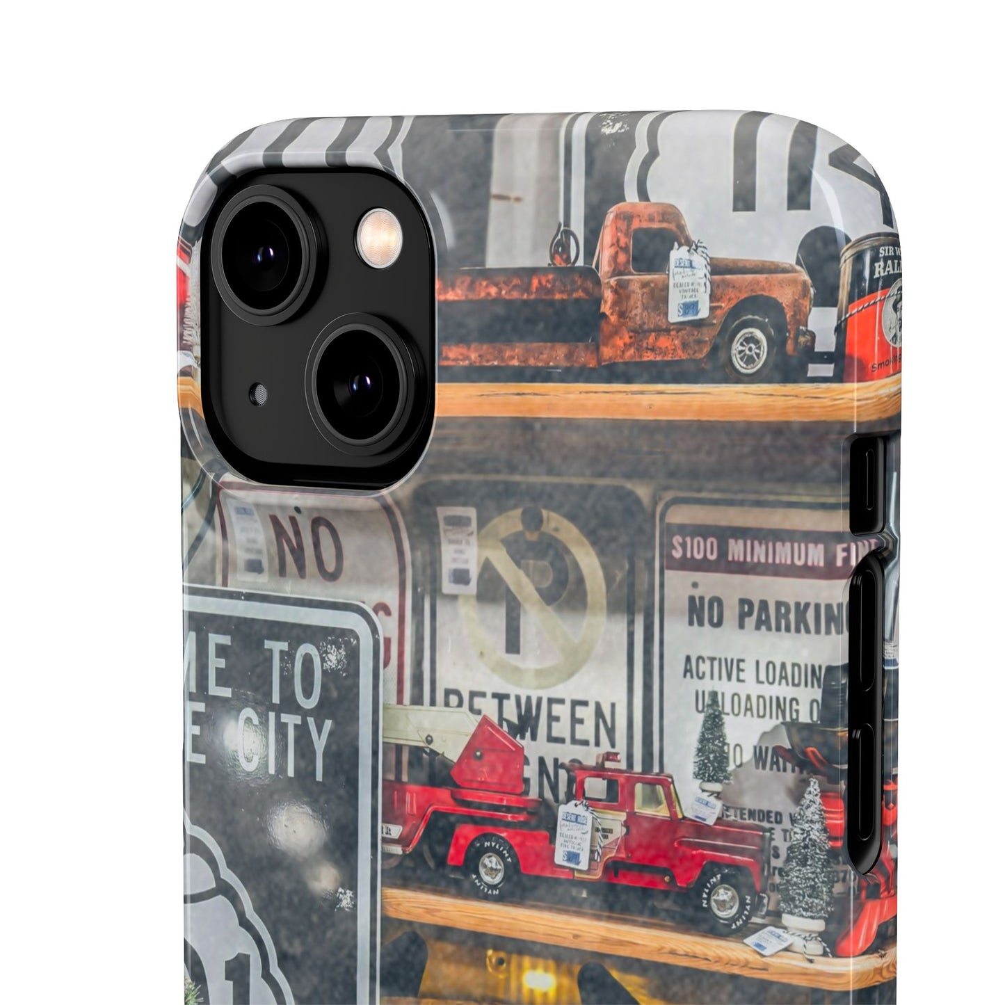 Vintage Toy Fire Truck Snap Case | Retro Truck Phone Case, Road Sign Collage