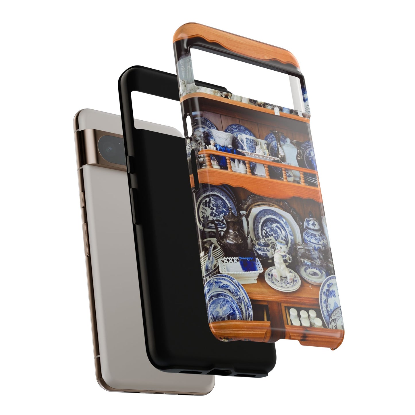Blue & White China Tough Phone Case, Vintage Curio Shelf iPhone Samsung Google Pixel Cover