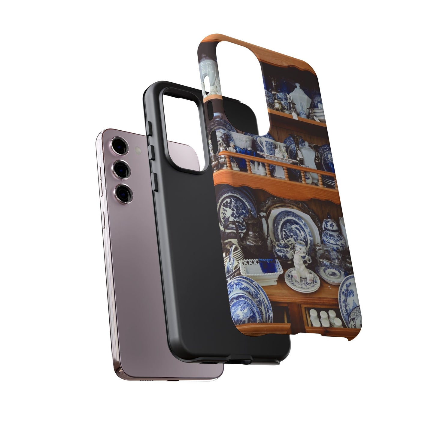 Blue & White China Tough Phone Case, Vintage Curio Shelf iPhone Samsung Google Pixel Cover