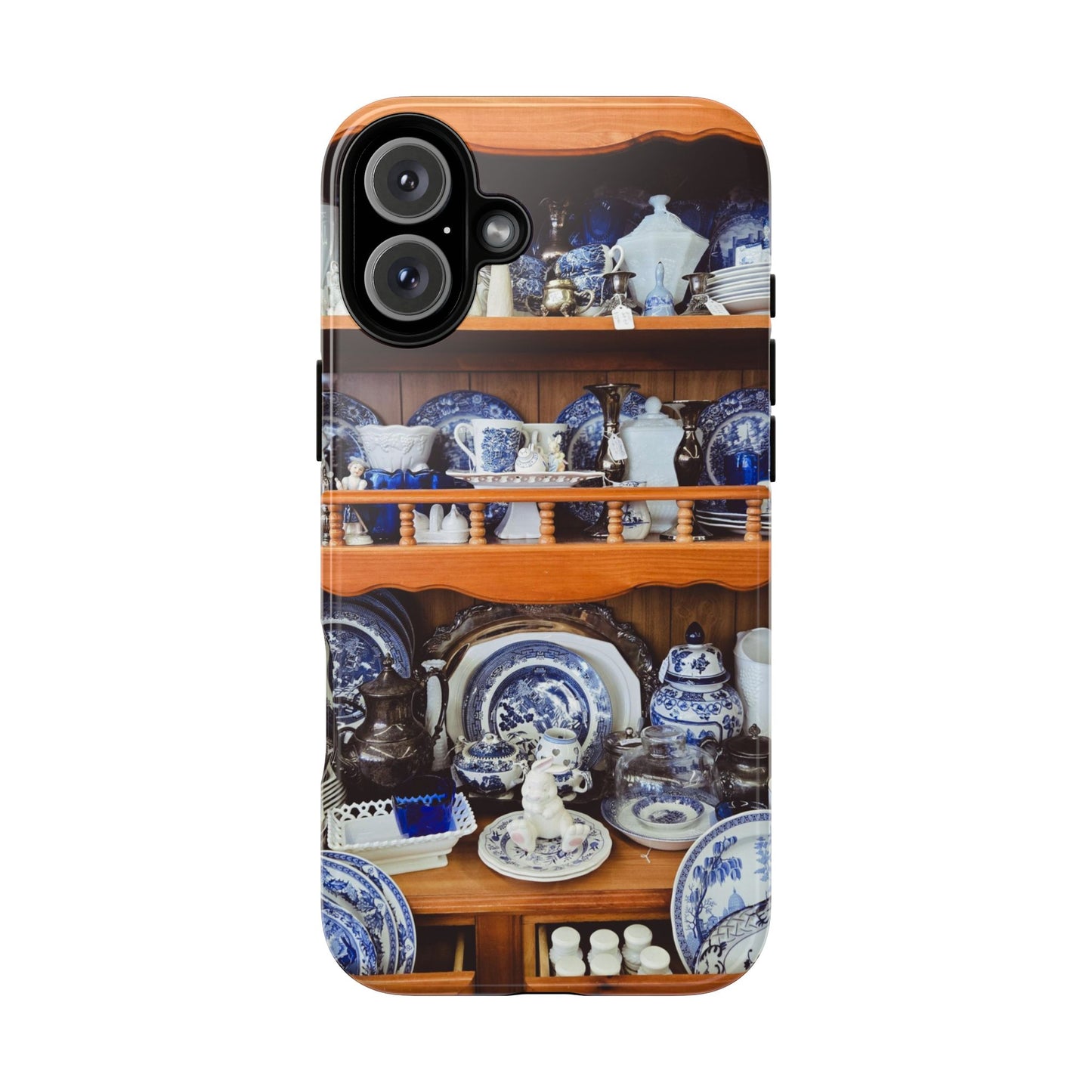 Blue & White China Tough Phone Case, Vintage Curio Shelf iPhone Samsung Google Pixel Cover