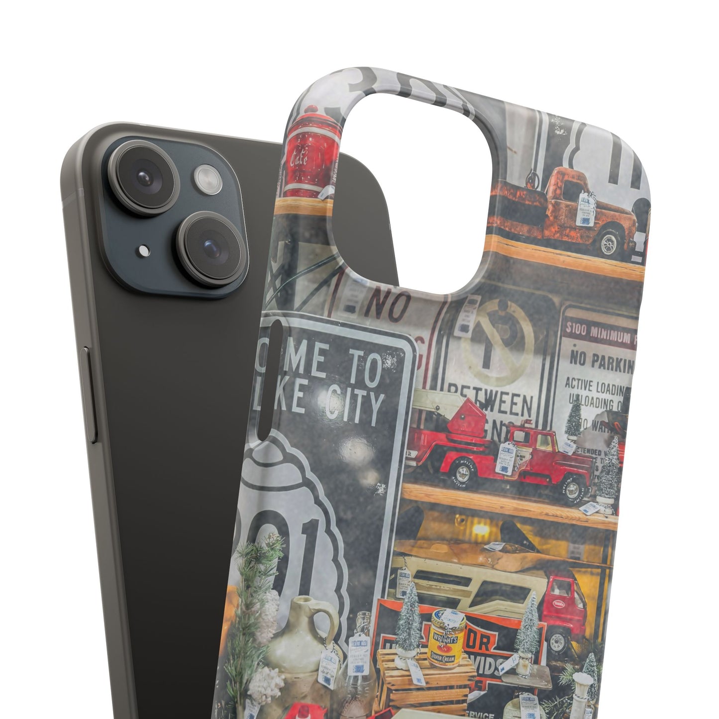 Vintage Toy Fire Truck Snap Case | Retro Truck Phone Case, Road Sign Collage