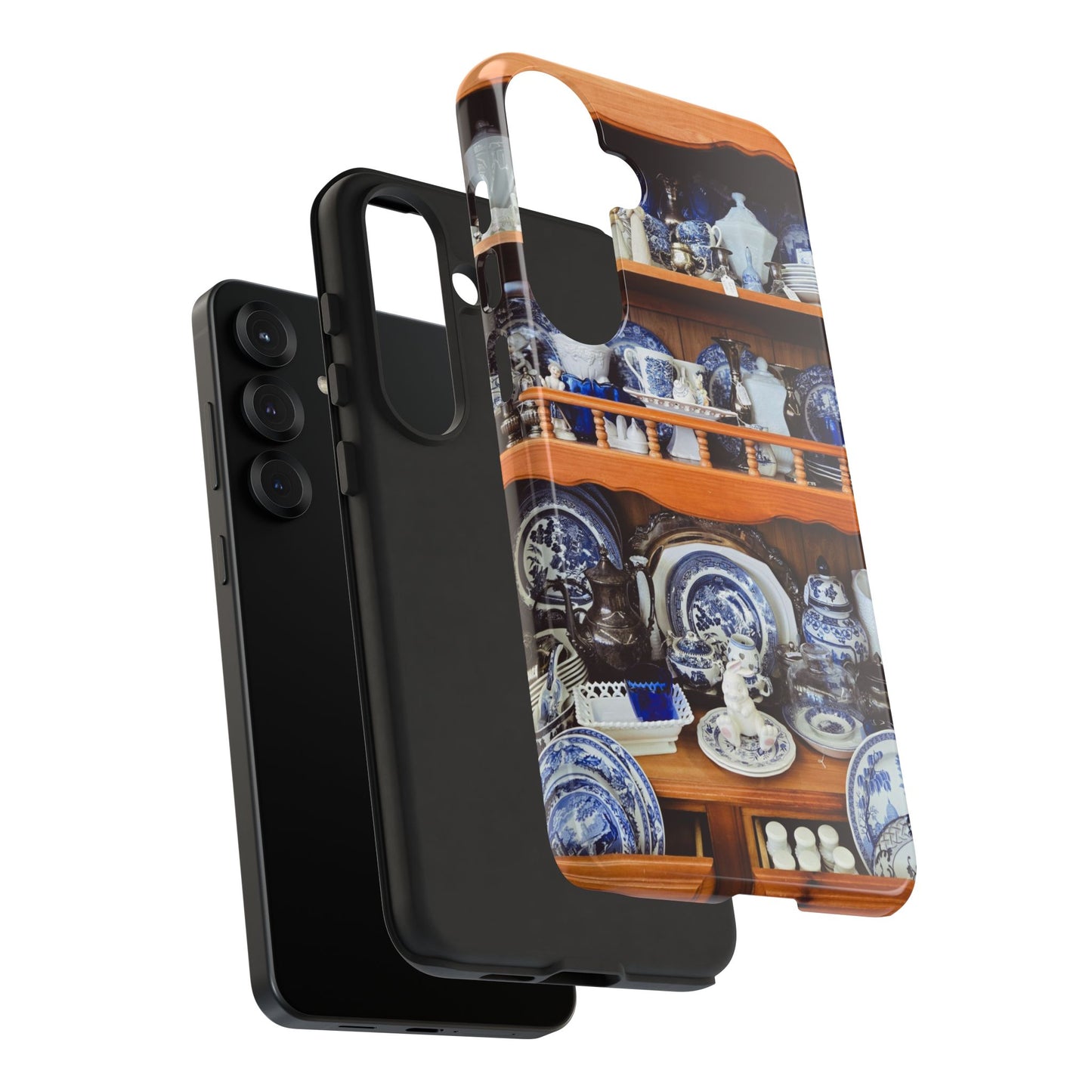 Blue & White China Tough Phone Case, Vintage Curio Shelf iPhone Samsung Google Pixel Cover