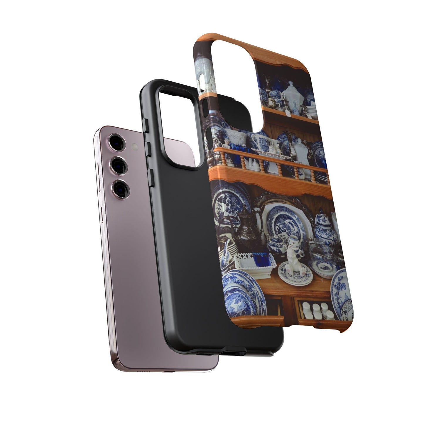 Blue & White China Tough Phone Case, Vintage Curio Shelf iPhone Samsung Google Pixel Cover