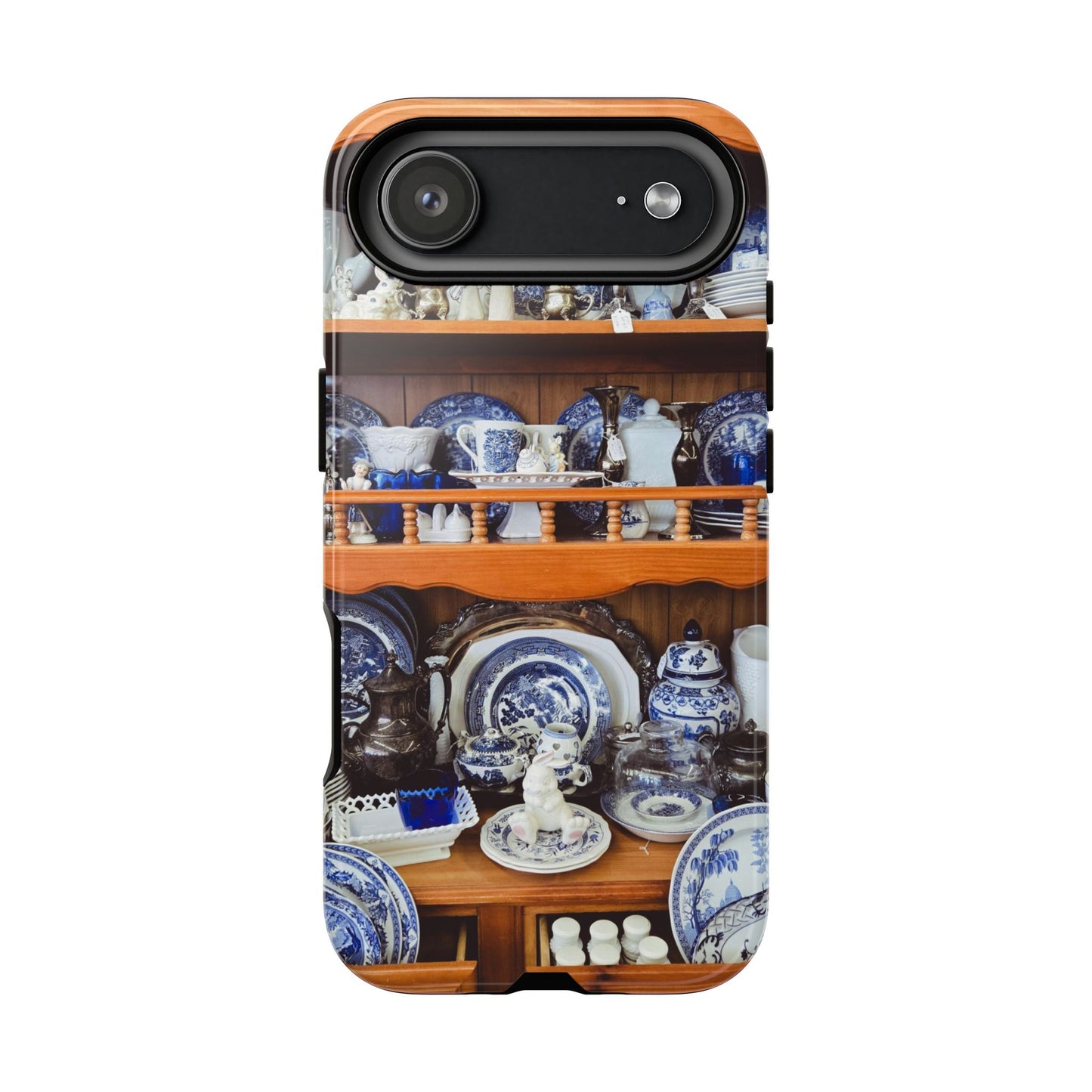 Blue & White China Tough Phone Case, Vintage Curio Shelf iPhone Samsung Google Pixel Cover
