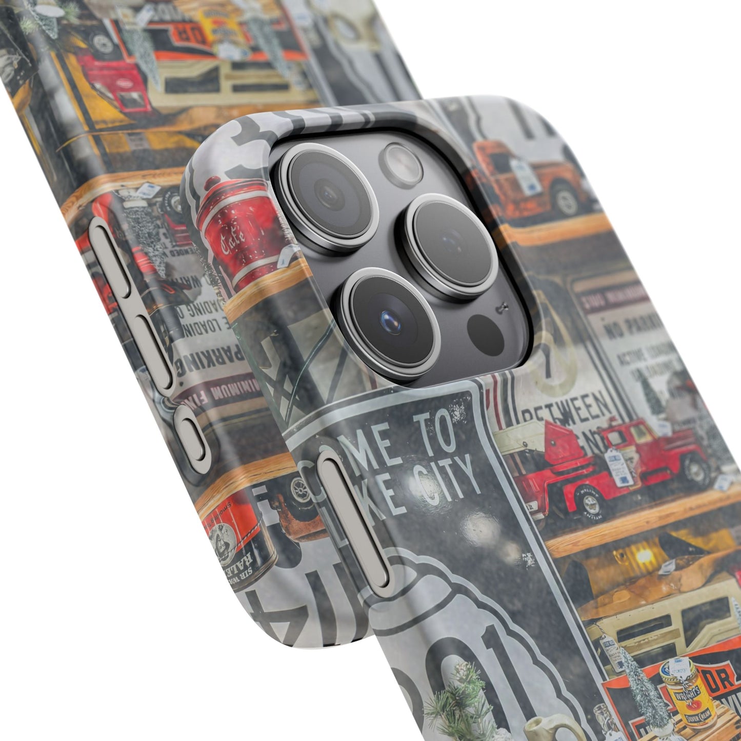 Vintage Toy Fire Truck Snap Case | Retro Truck Phone Case, Road Sign Collage