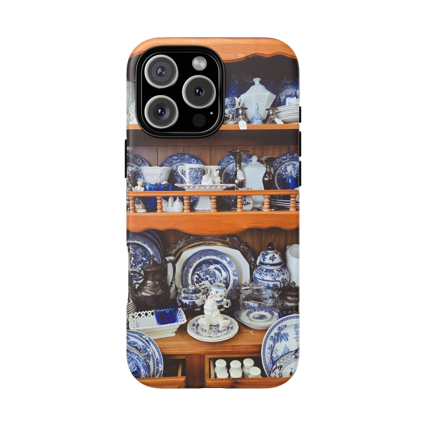 Blue & White China Tough Phone Case, Vintage Curio Shelf iPhone Samsung Google Pixel Cover