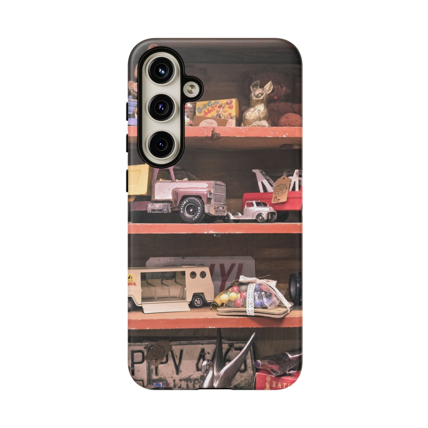 Vintage Toy Shelf Tough Phone Case, Nostalgic Collector Gift for iPhone, Samsung & Google Pixel