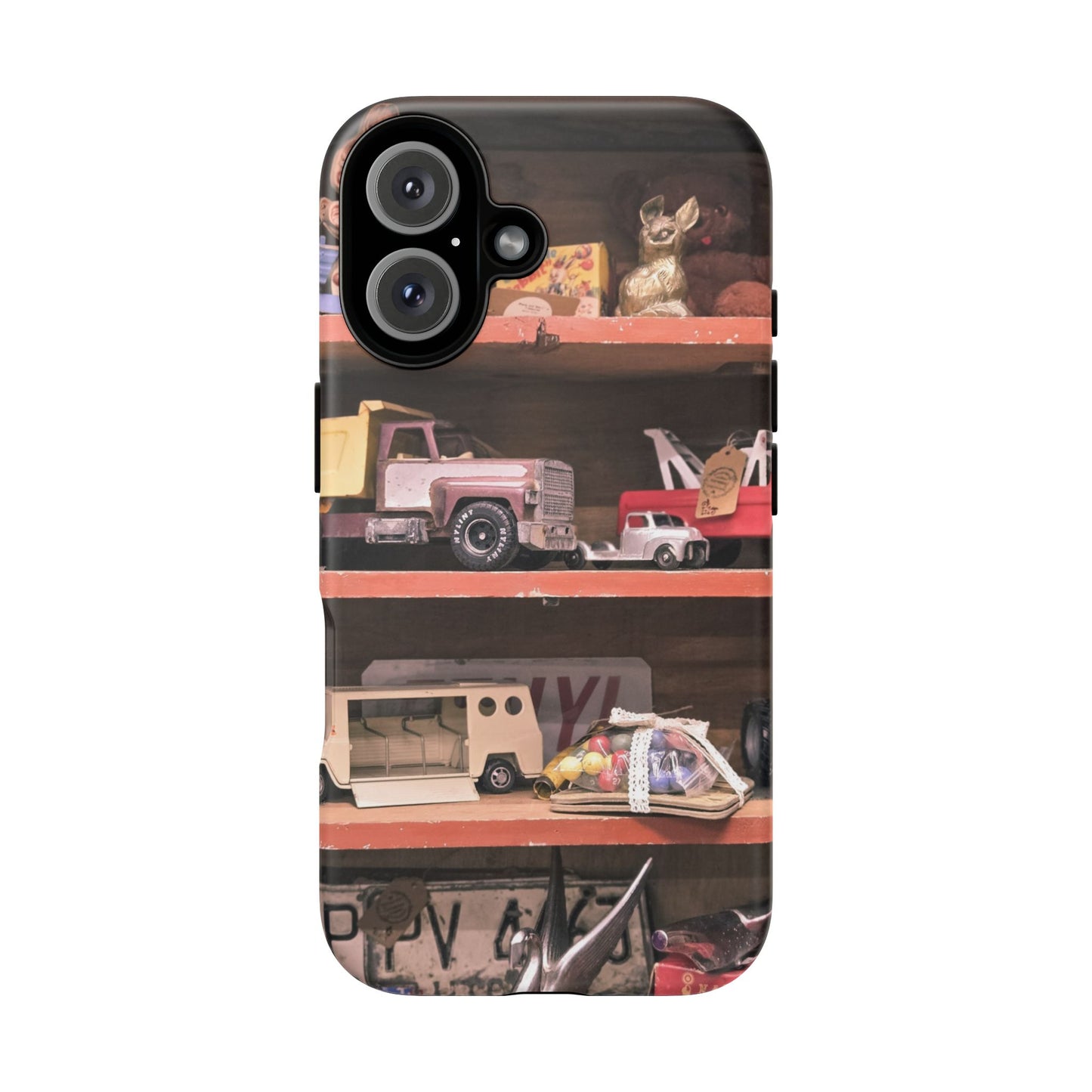Vintage Toy Shelf Tough Phone Case, Nostalgic Collector Gift for iPhone, Samsung & Google Pixel