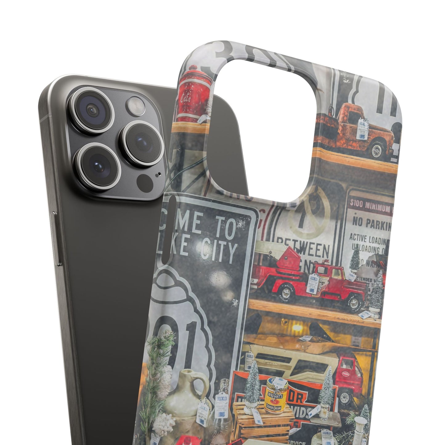Vintage Toy Fire Truck Snap Case | Retro Truck Phone Case, Road Sign Collage