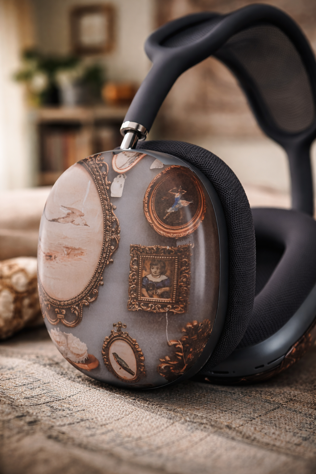 Vintage Portrait Frame AirPods Max Case, Protective Headphone Shell Cover, Antique Gallery Headphones Accessory
