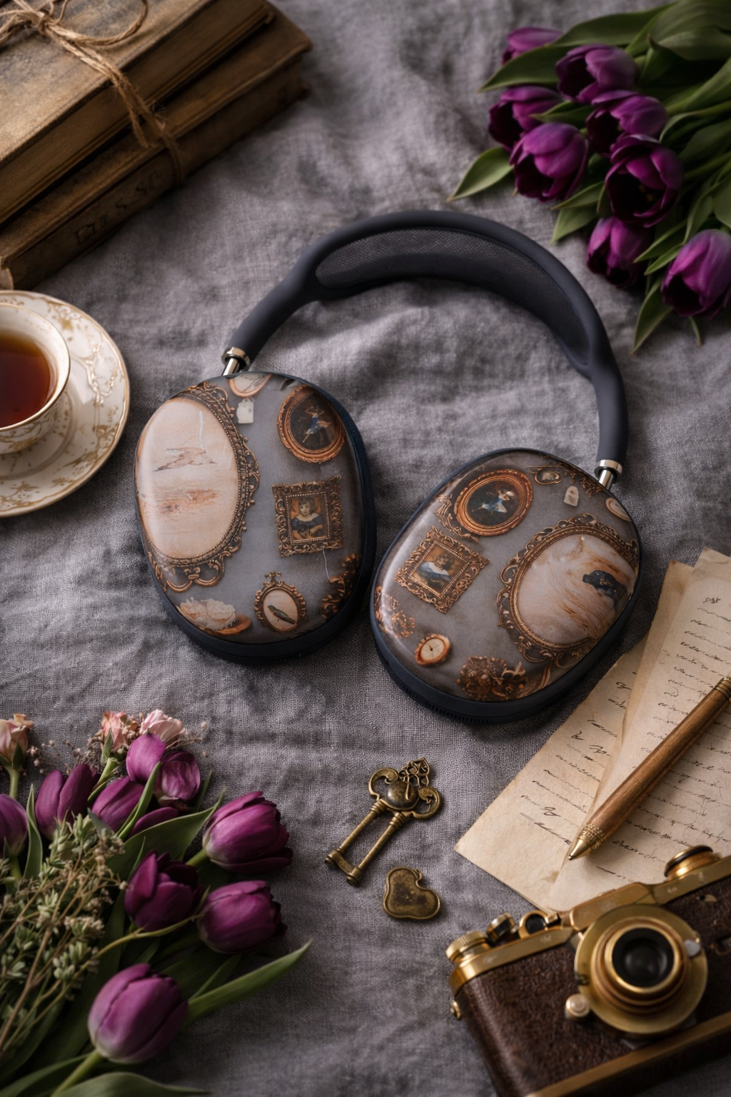 Vintage Portrait Frame AirPods Max Case, Protective Headphone Shell Cover, Antique Gallery Headphones Accessory