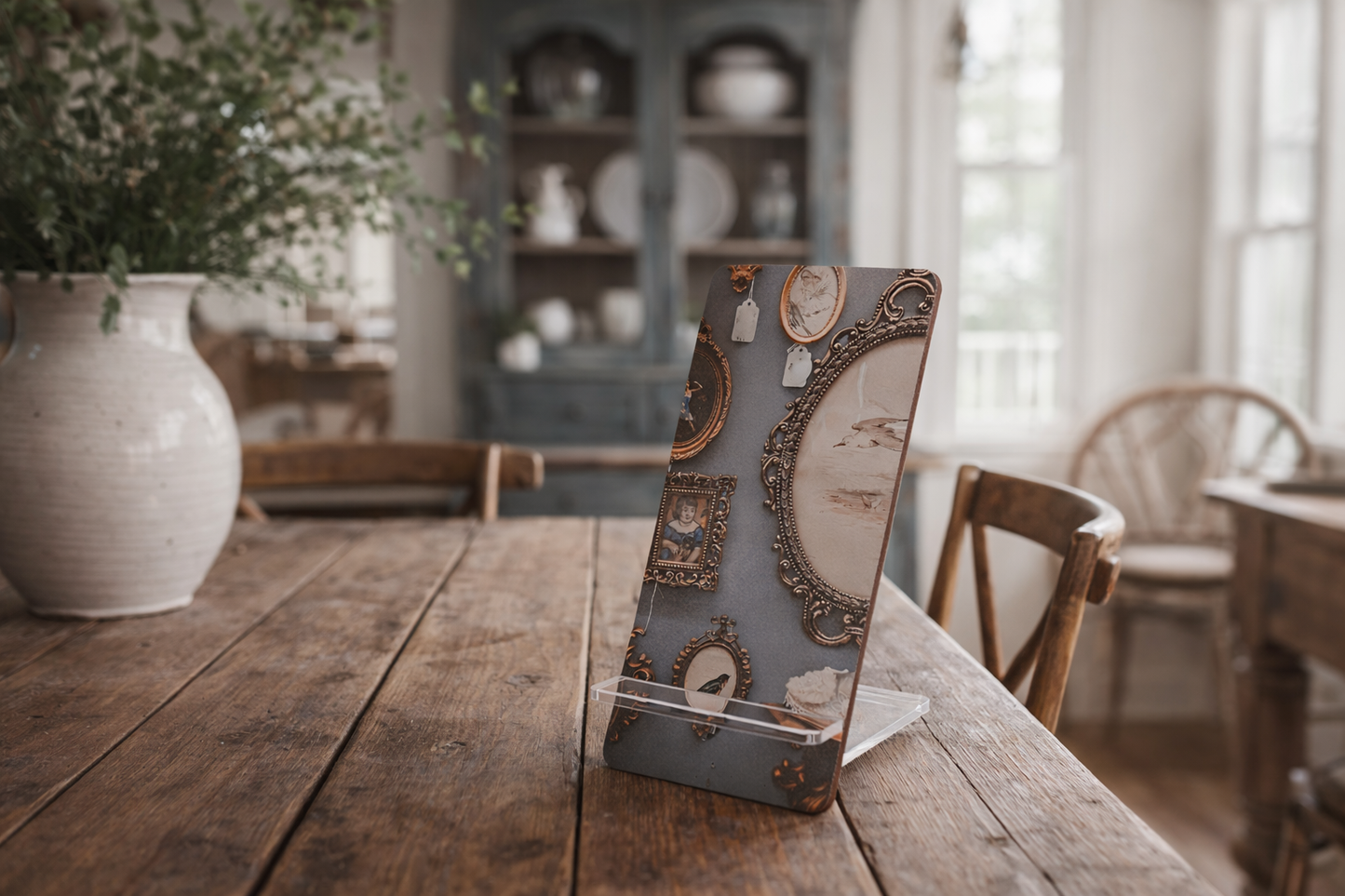 Vintage Oval Frame Collage Mobile Display Stand for Smartphones--Retro Wall Art