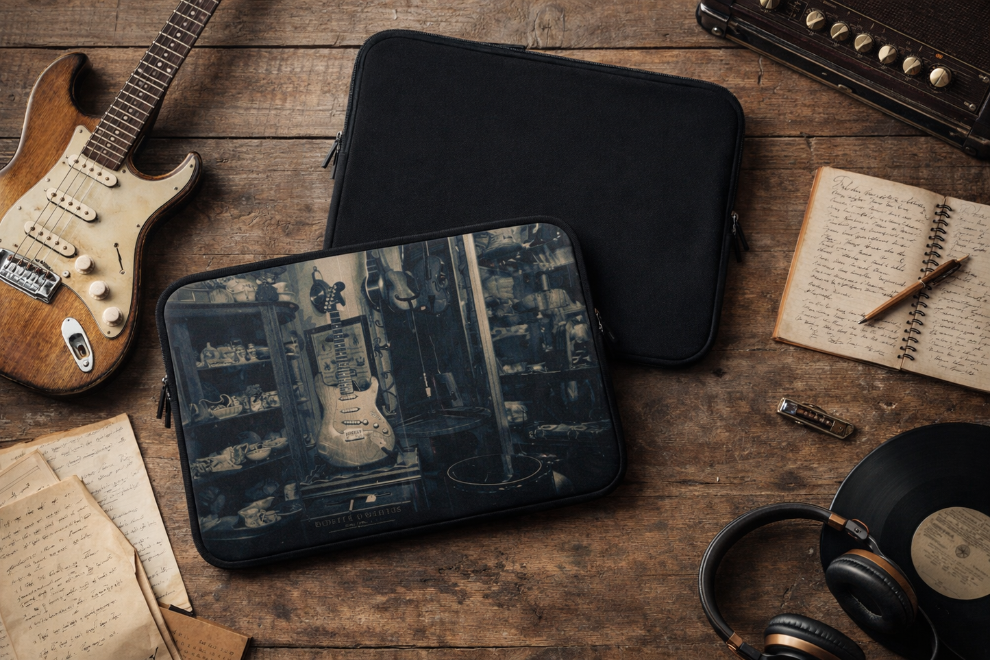 Vintage Electric Guitar Laptop Sleeve | Retro Padded Neoprene Computer Case for MacBook & Laptop