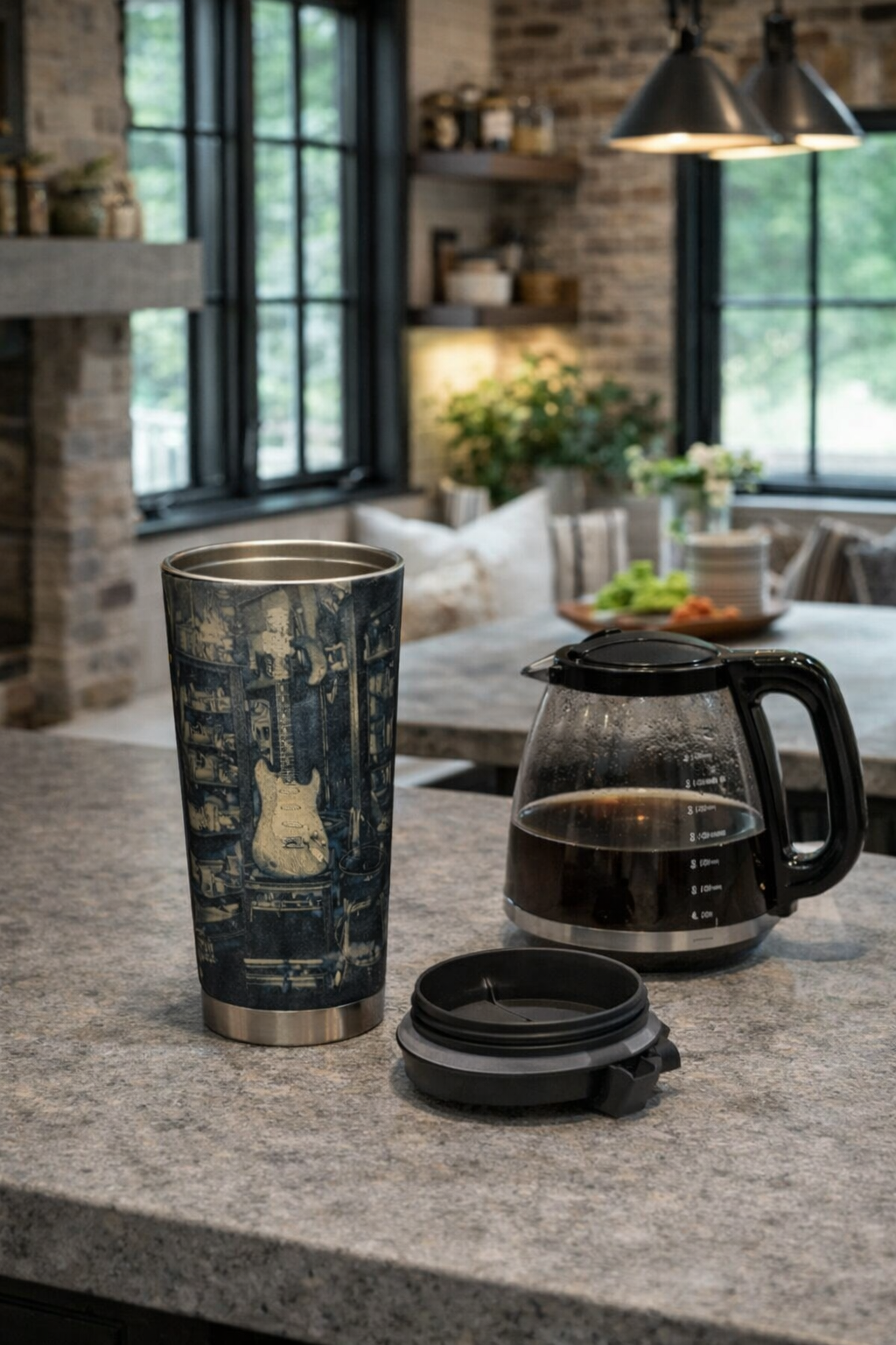 Vintage Guitar Shop Travel Mug--Musician Coffee Tumbler
