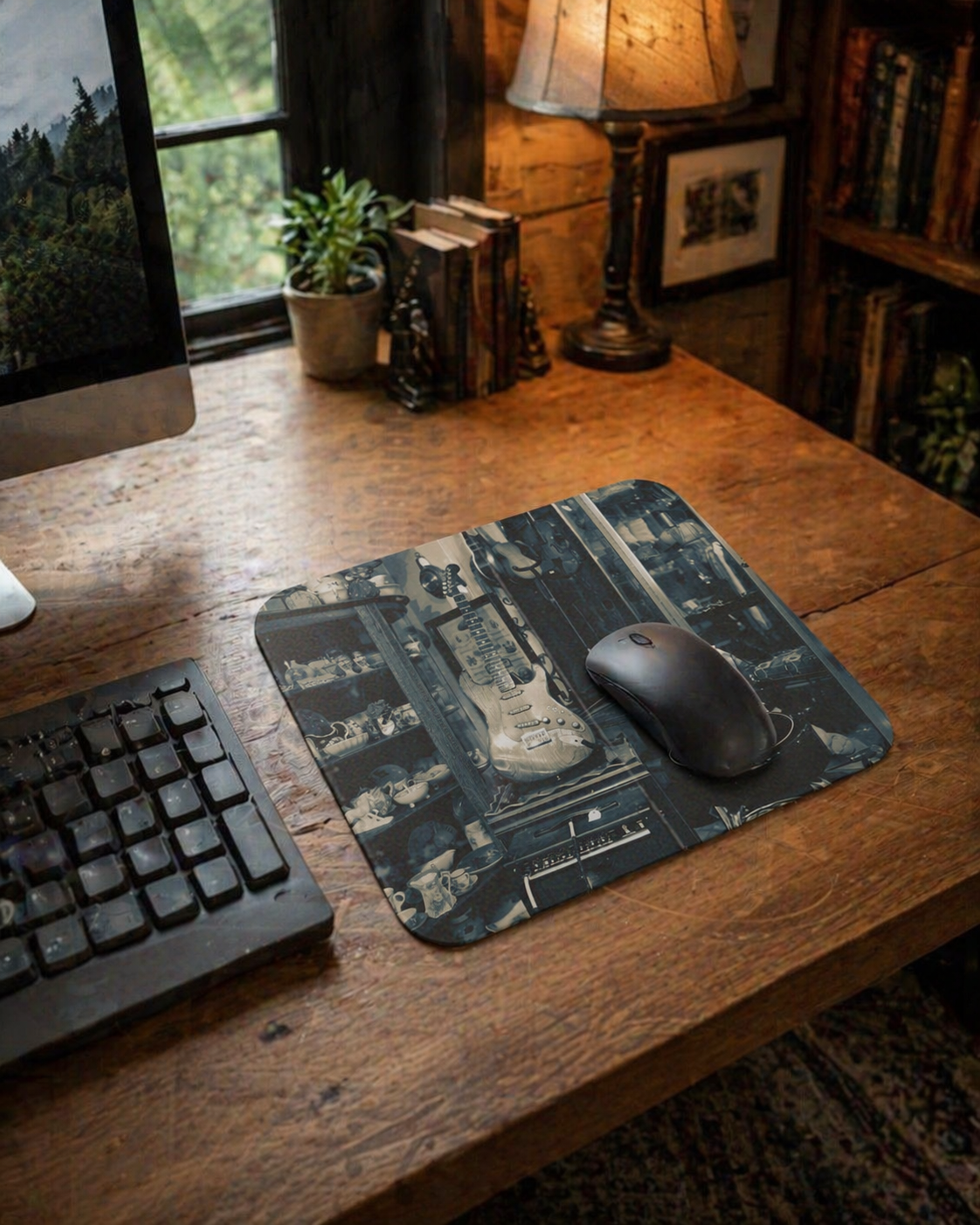Vintage Guitar Mouse Pad, 9x8 Retro Mouse Pad, Musician Gift, Guitar Lover Desk Accessory