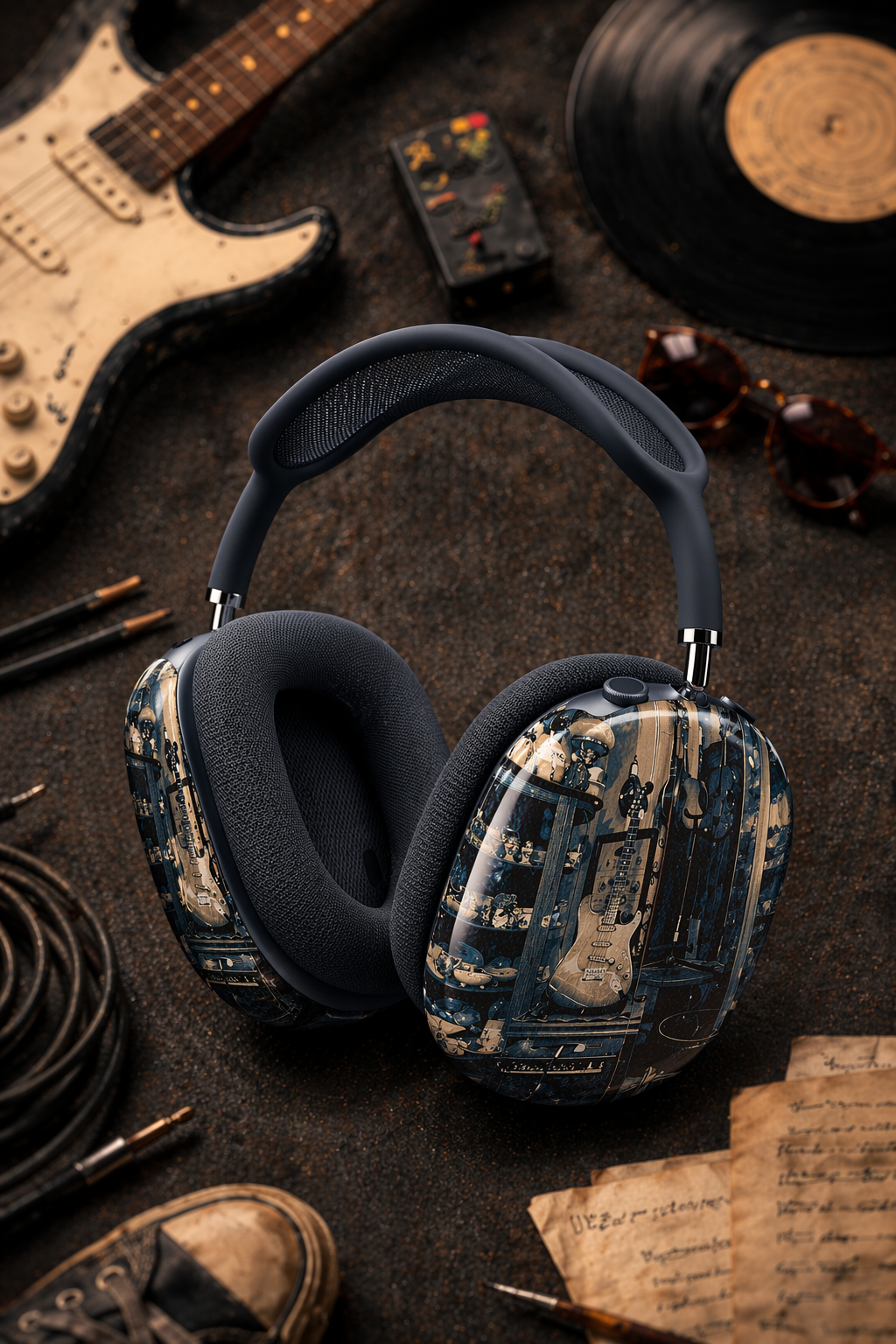 Vintage Electric Guitar AirPods Max Shell Case, Retro Headphone Cover, Musician Gift
